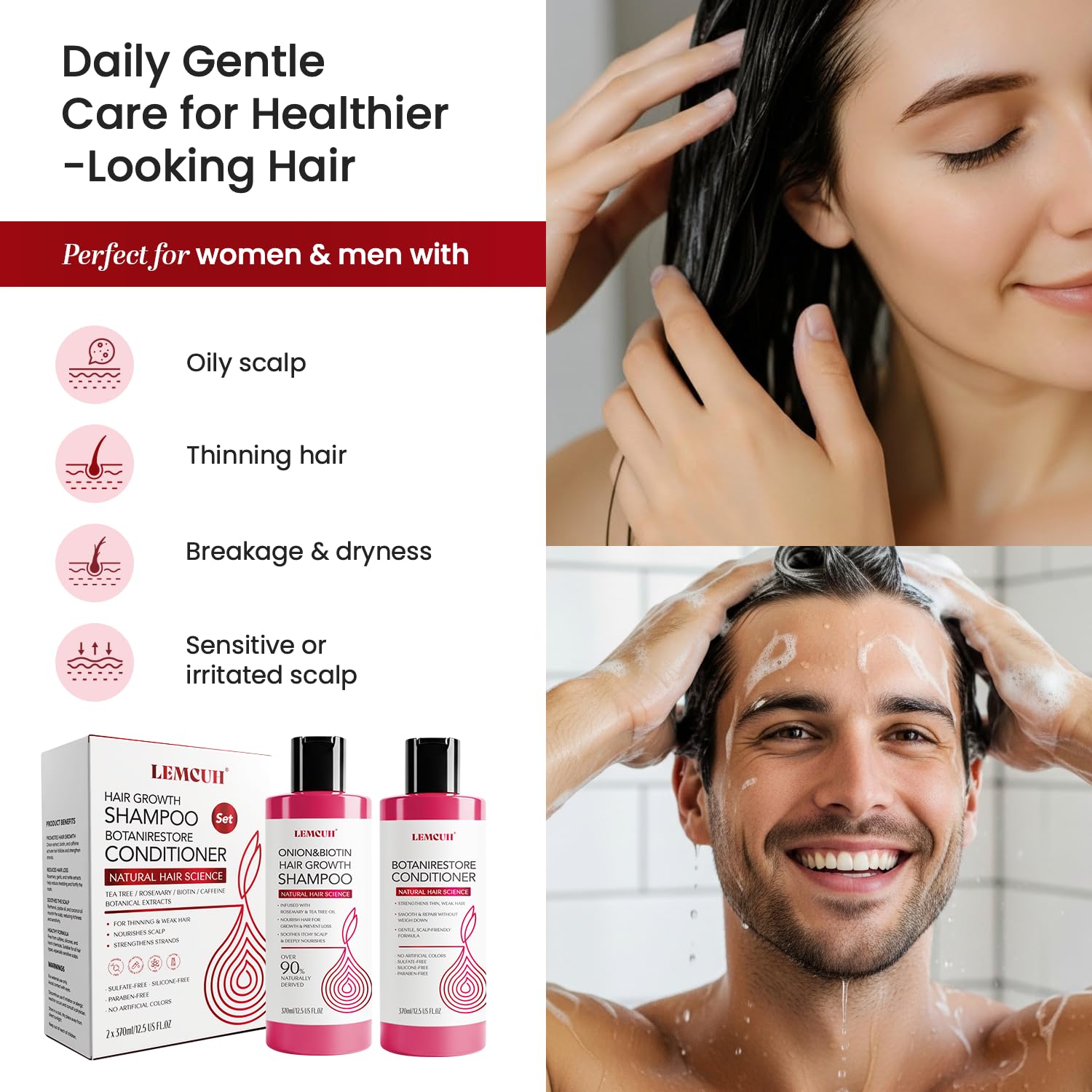 Onion Shampoo and Conditioner For Hair Growth - Onion Hydrosol Shampoo Duo With Biotin, Rosemary For Thinning and Healthier Thicker hair - Paraben Free, Nourishing, Safe for Sensitive Scalp