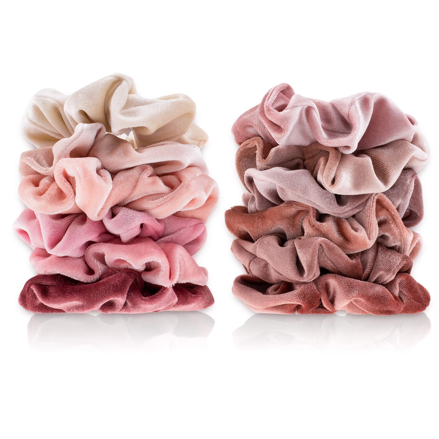 Whaline 12Pcs Blush Theme Scrunchies Velvet Elastics for Women Pink Bobbles Soft Lovers Scrunchy Classic Thick Hair Bands Ties Gifts for Teenage Girls