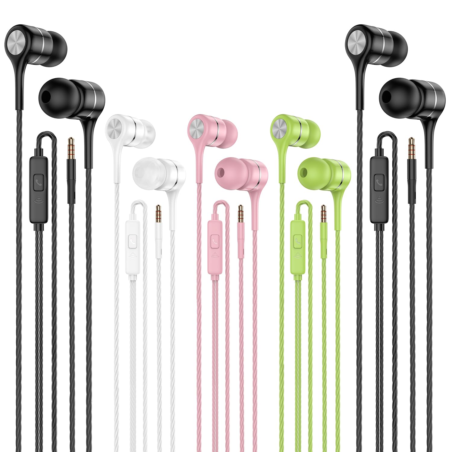 LWZCAM Earbuds Earphones with Microphone, 5 Pack Wired Heavy Bass Headphones, Earphone with Noise Isolating, Fits 3.5mm Interface for iPad, Desktop