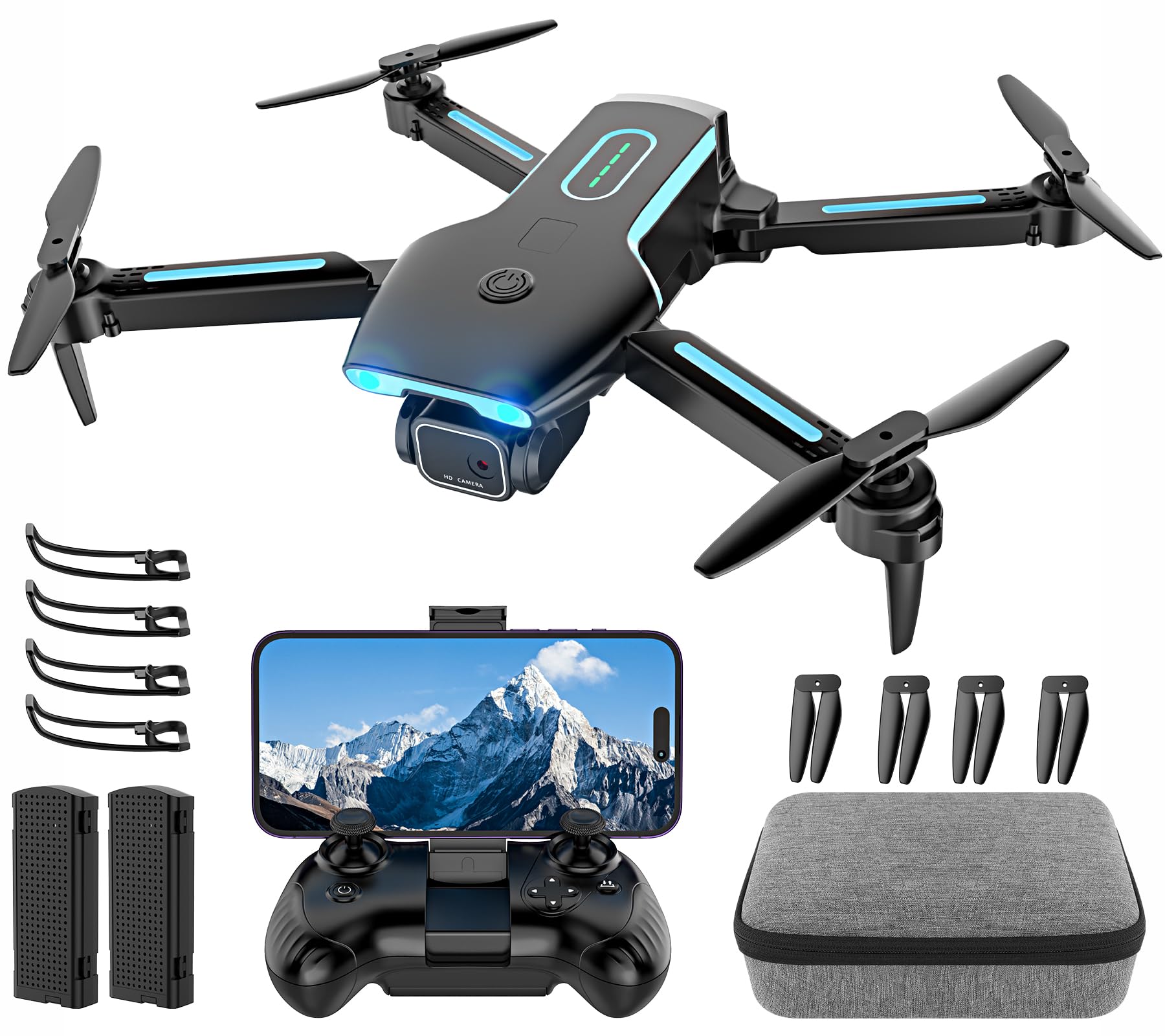 Bokigibi Drone with 1080P HD FPV Camera, RC Aircraft Quadcopter with Headless,3D Flips, One Key Start, Voice/Gravity Control, Speed Adjustment, 2 Batteries, Foldable Drone for Kids, Beginners