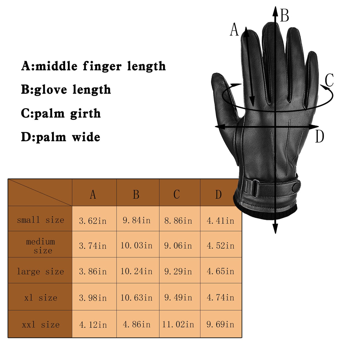 SANKUU Black Leather Gloves for Men, Winter Warm Touchscree Cycling Gloves Outdoor Riding Warm Linner Waterproof Gloves(Large)