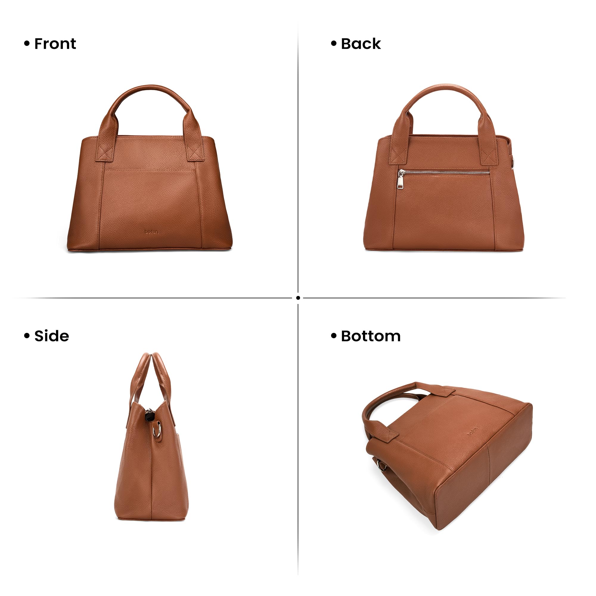 befen Womens Genuine Leather Purse and Handbags, Crossbody Shoulder Bags for Women, Small Satchel Tote Bag with Zipper Brown