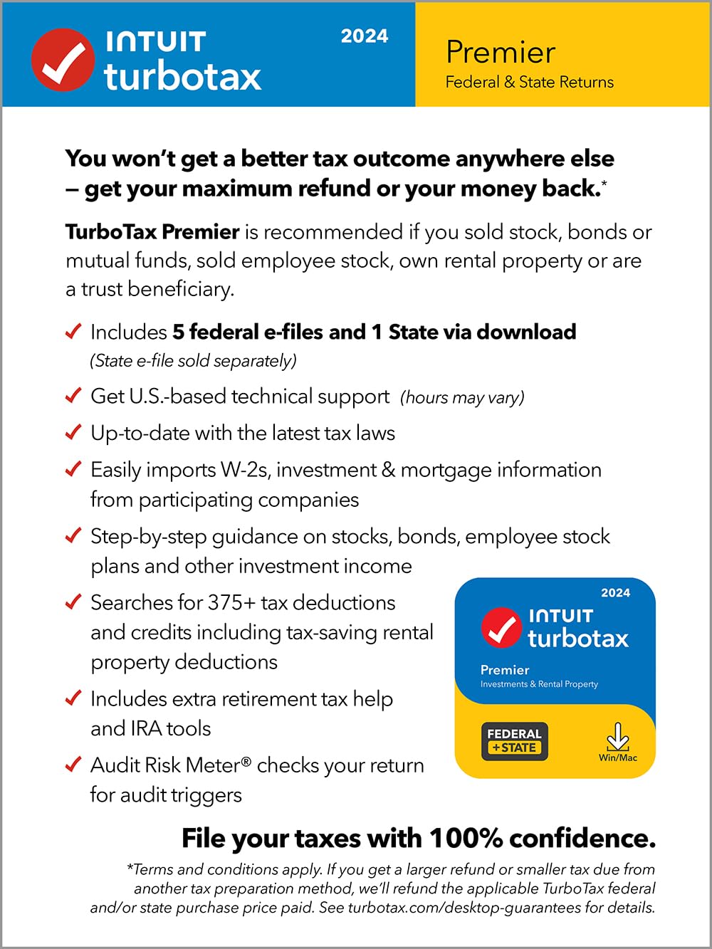 TurboTax Premier 2024 Tax Software, Federal & State Tax Return [PC/MAC Download]