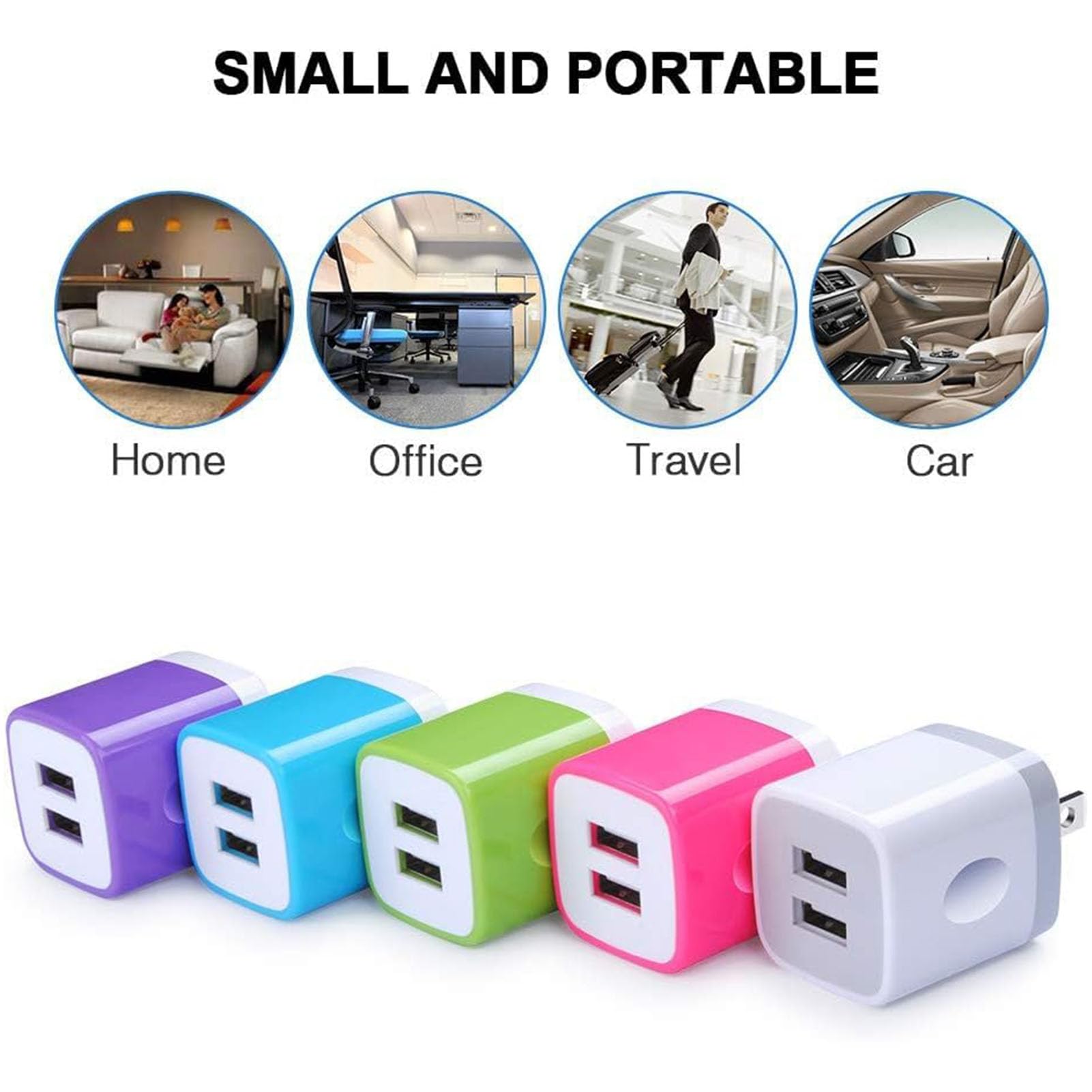 USB Wall Charger Adapter, FiveBox 5Pack 2.1Amp Fast Dual Port Wall Charger USB Plug Charging Block Charger Brick Cube Charger Box for iPhone 16 Pro Max 15 14 13 12 11 Xs XR X 8 7, Samsung, Android