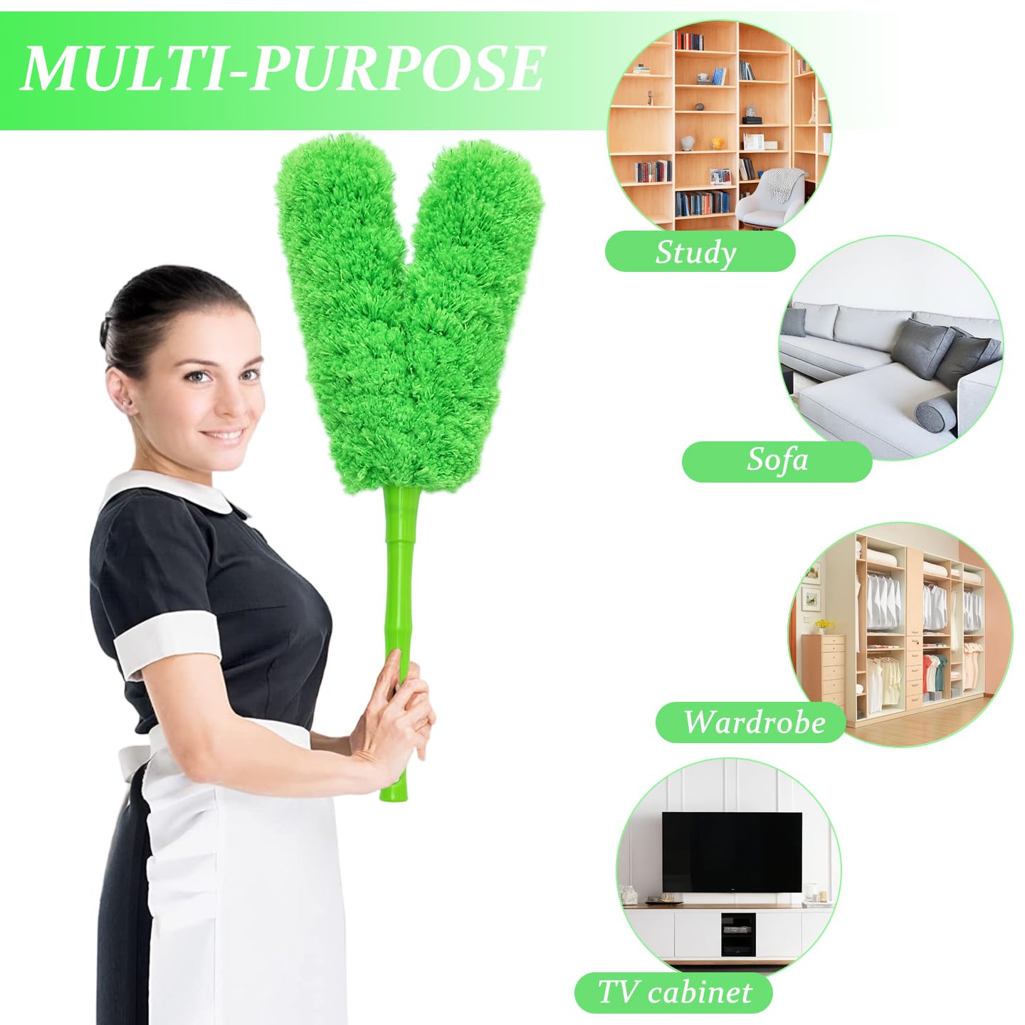 16 inch Microfiber Feather Duster, Big Microfiber Duster Make Home Cleaning More Efficient and Easy, Cleaning Tool for Office, Fan, Car, Computer,Furniture, Sofa, Railing (Green)