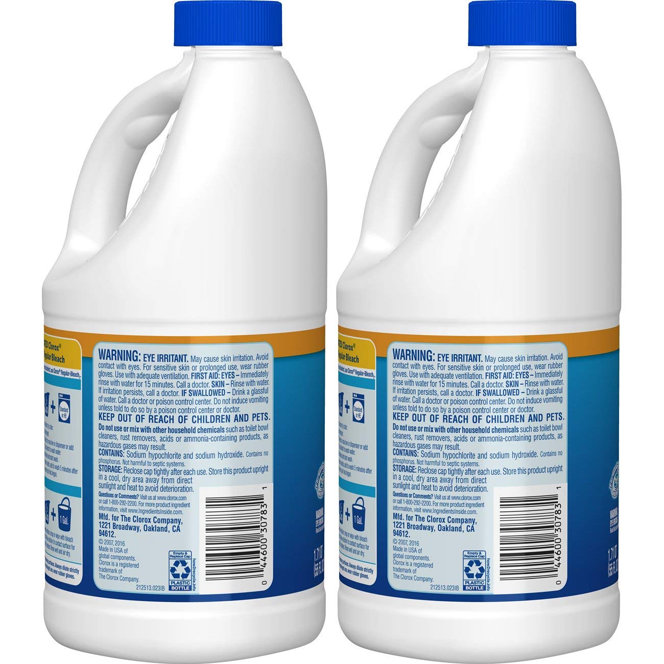 Clorox Splash-Less Bleach, Regular, 2 Pack of 55 fl oz each/ 110 Ounces Total