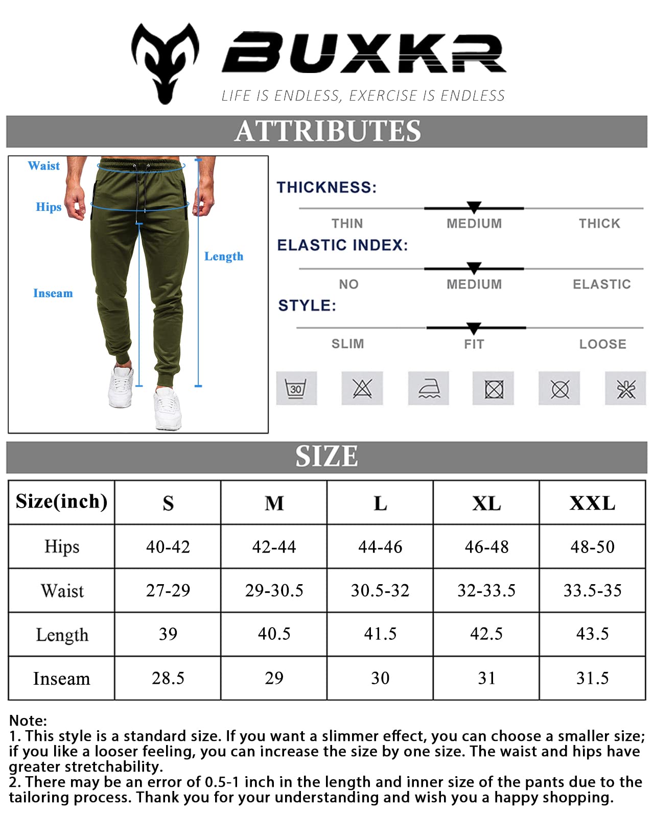 BUXKR Mens Casual Joggers Sweatpants for Jogging,Running or Athletic Activities,Army Green,L