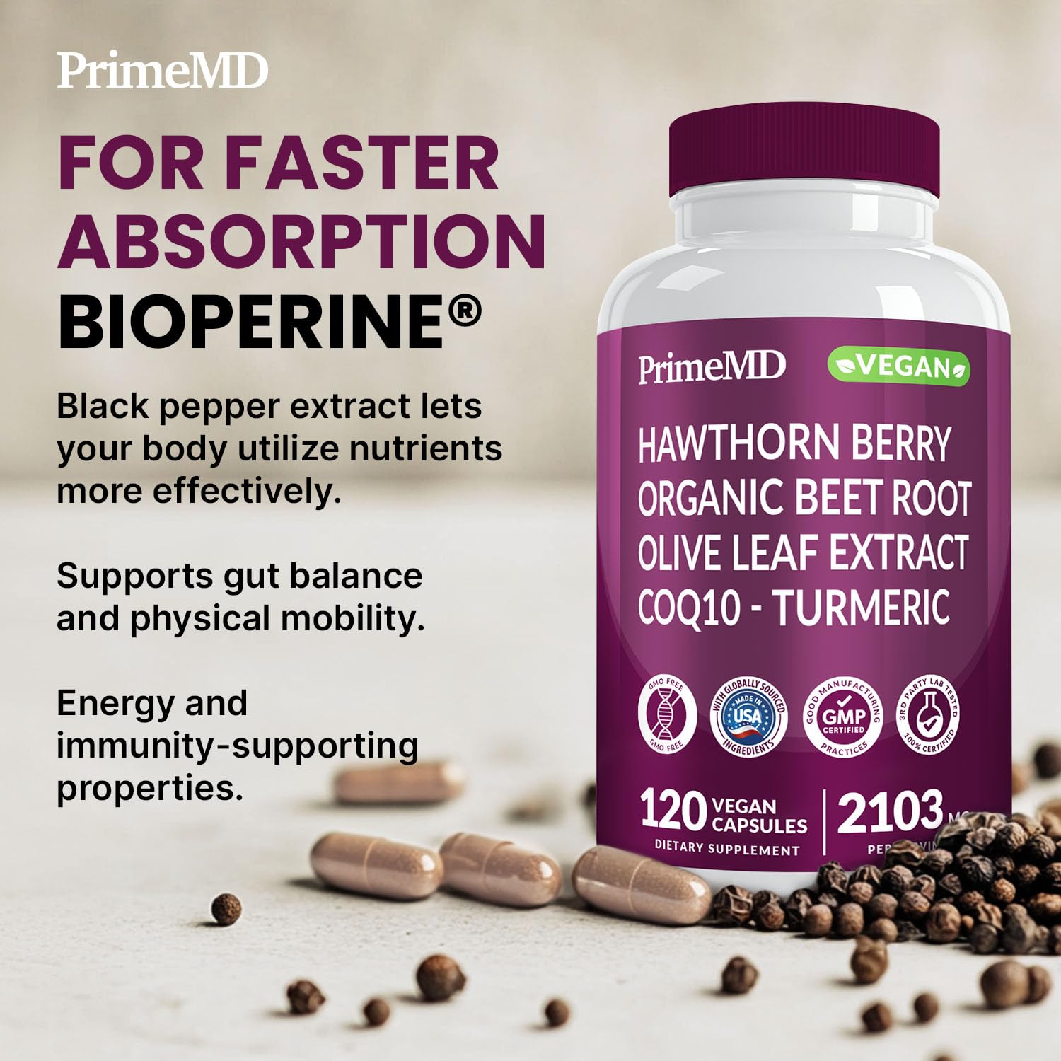 26-in-1 Nitric Oxide Supplement - Heart & Circulation Support with CoQ10, Turmeric, Organic Beet Root, Hawthorn Berry & Garlic - 2103mg per Serving (120ct)