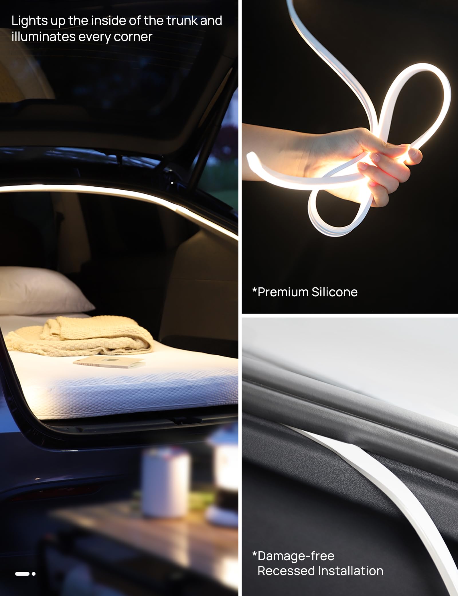 TPARTS Trunk LED Light Strip for Tesla Model Y, Silicone Waterproof Tesla Model Y Interior Lighting, Easy Installation