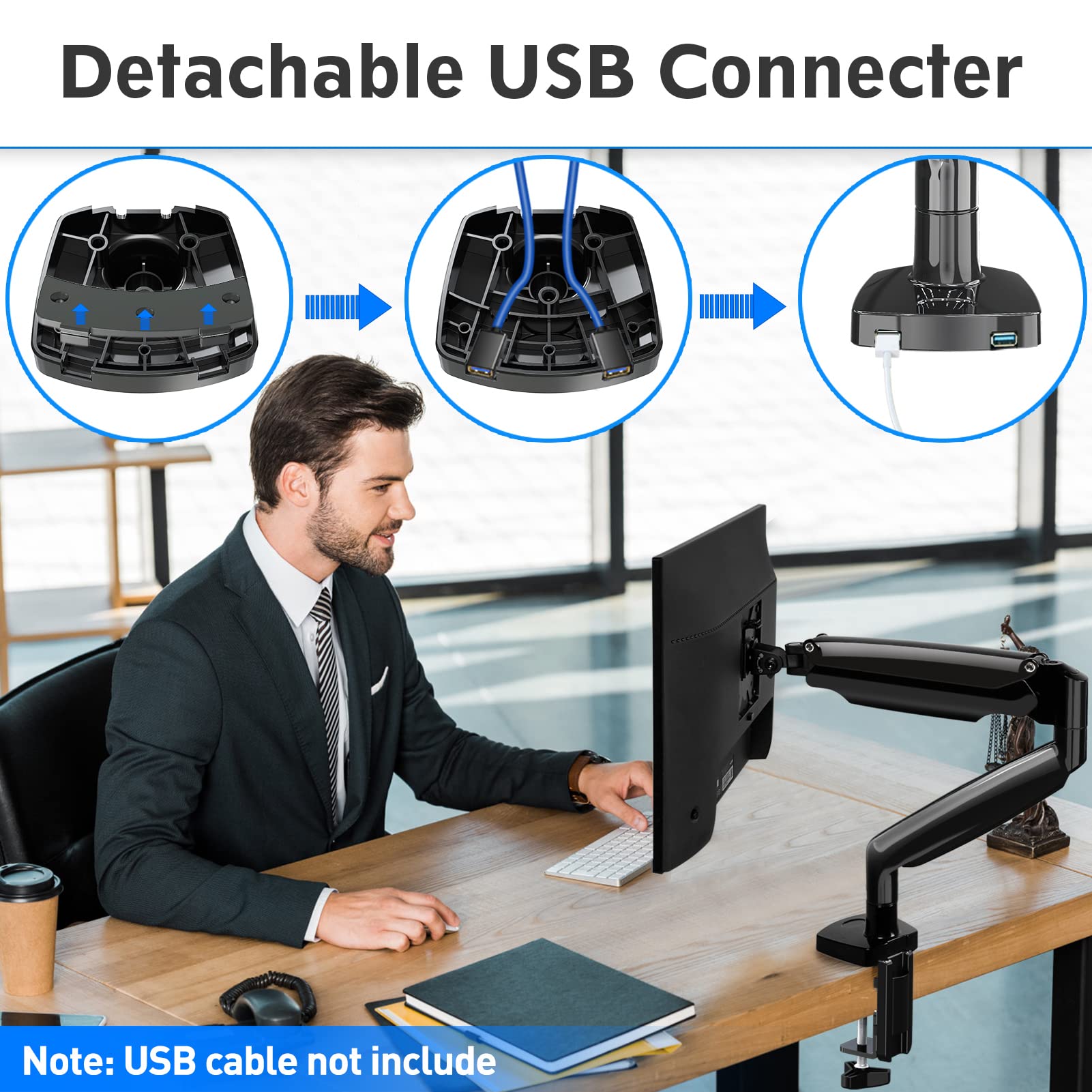 MOUNTUP Ultrawide Single Monitor Arm for Max 35 Inch Screen, Heavy Duty Monitor Desk Mount Support 6.6-30.9lbs, Gas Spring Computer Monitor Stand for Desk, VESA Monitor Mount with Clamp & Grommet Base