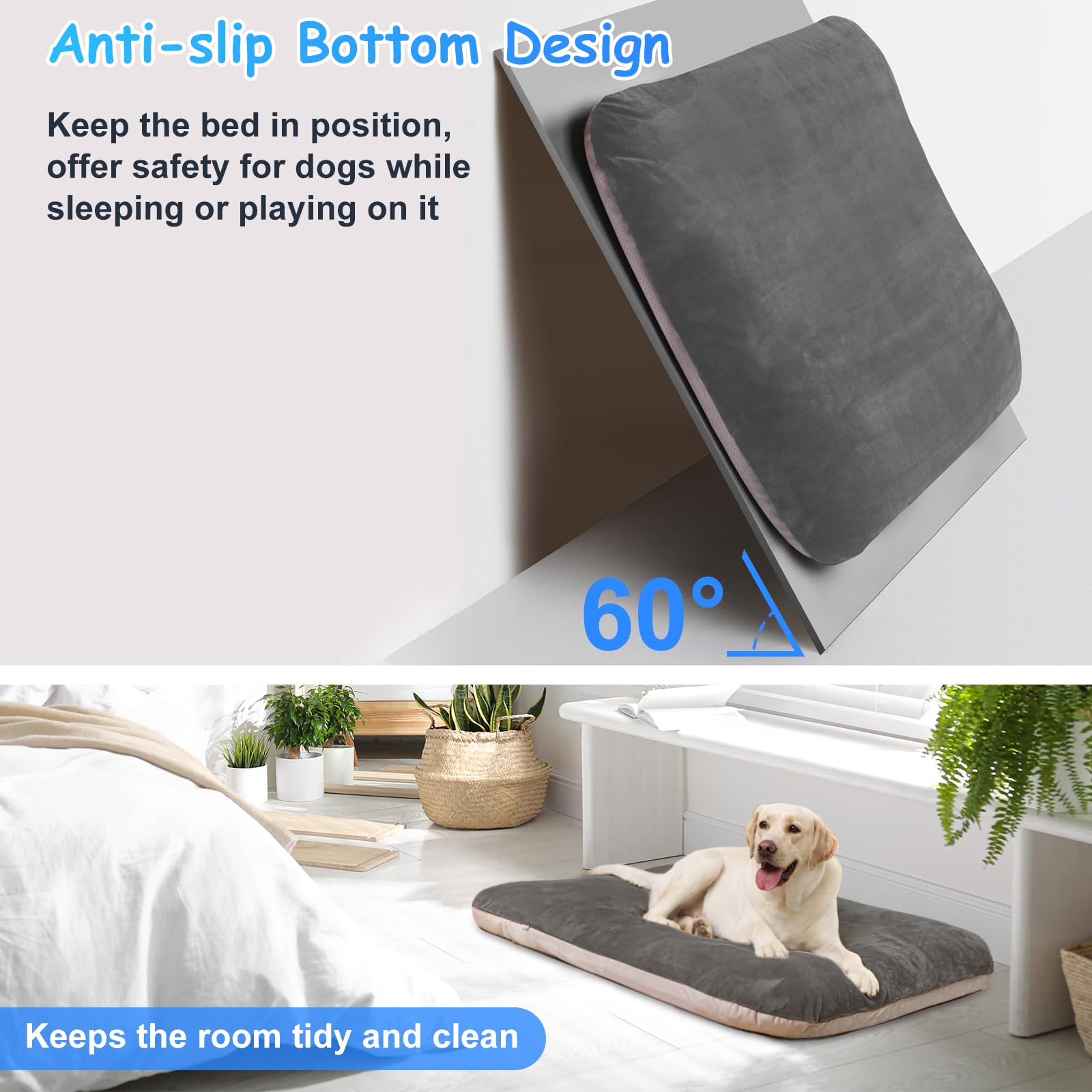 Magic Dog Super Soft Extra Large Dog Bed, 47 Inches Orthopedic Foam Dog Beds for XL Dogs, Jumbo Pet Bed with Anti Slip Bottom, Dog Sleeping Mattress with Removable and Washable Cover, Grey