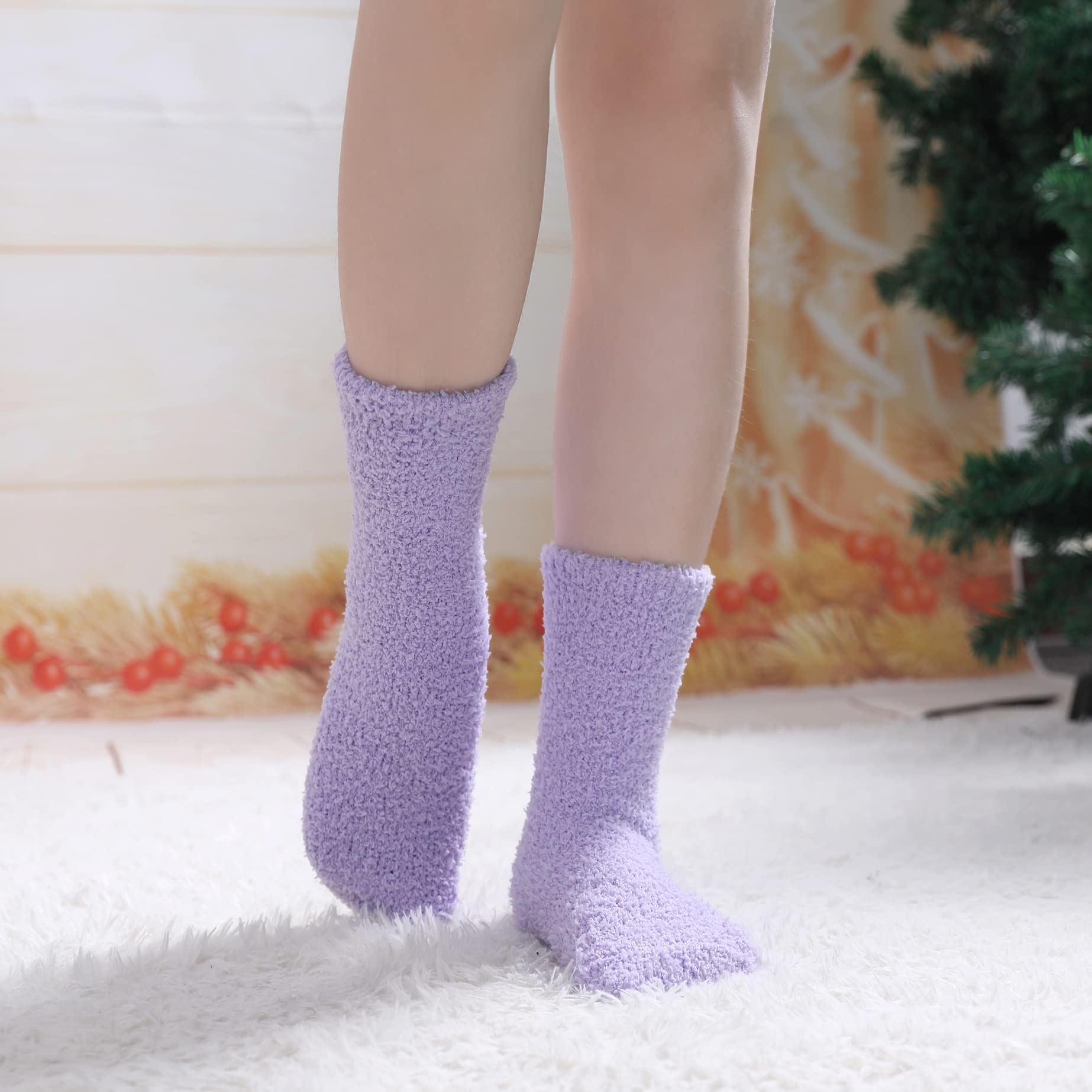 LINEMIN Womens Fuzzy Socks Cozy Fluffy Winter Warm Slipper Socks Microfiber Soft Home Sleeping Socks (5 Pack Soild Color B)