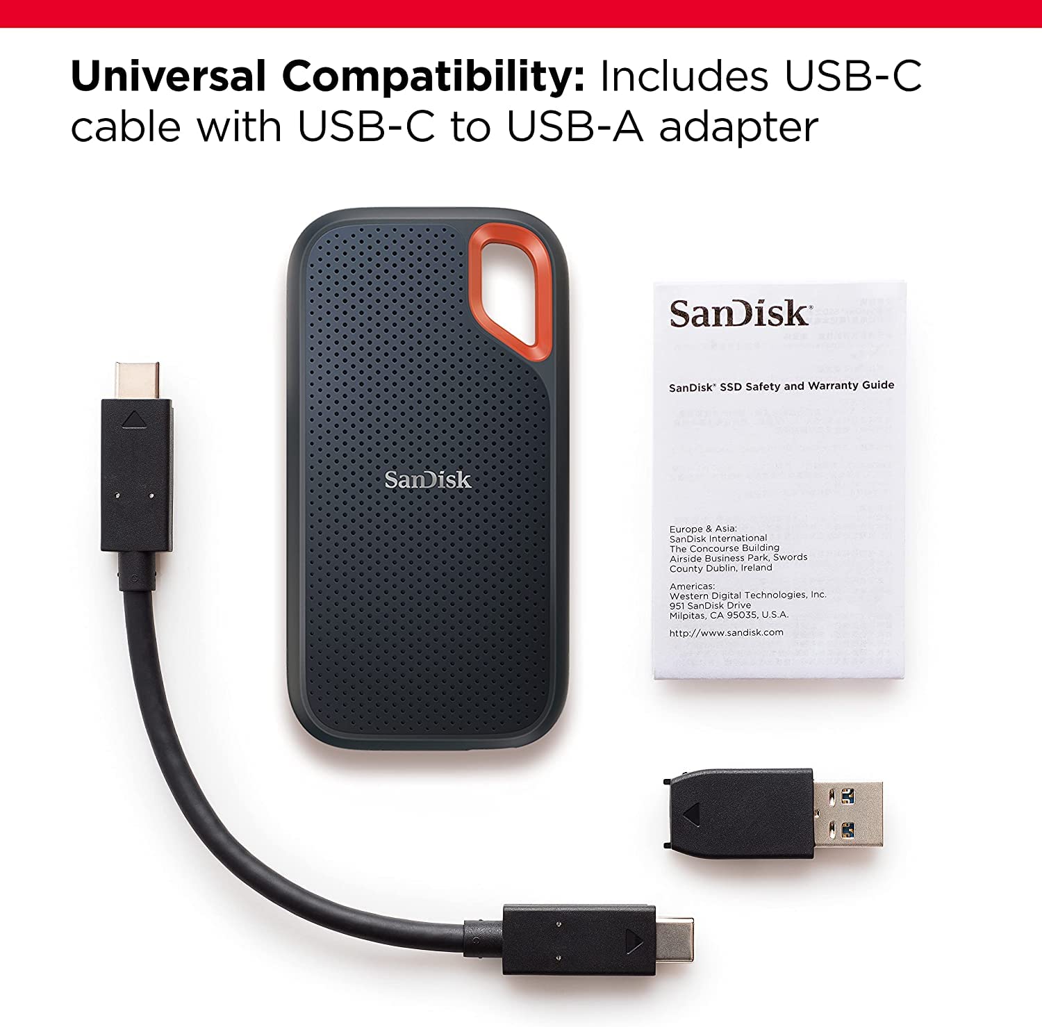 SANDISK 1TB Extreme Portable SSD - Up to 1050MB/s, USB-C, USB 3.2 Gen 2, IP65 Water and Dust Resistance, Updated Firmware - External Solid State Drive - SDSSDE61-1T00-G25