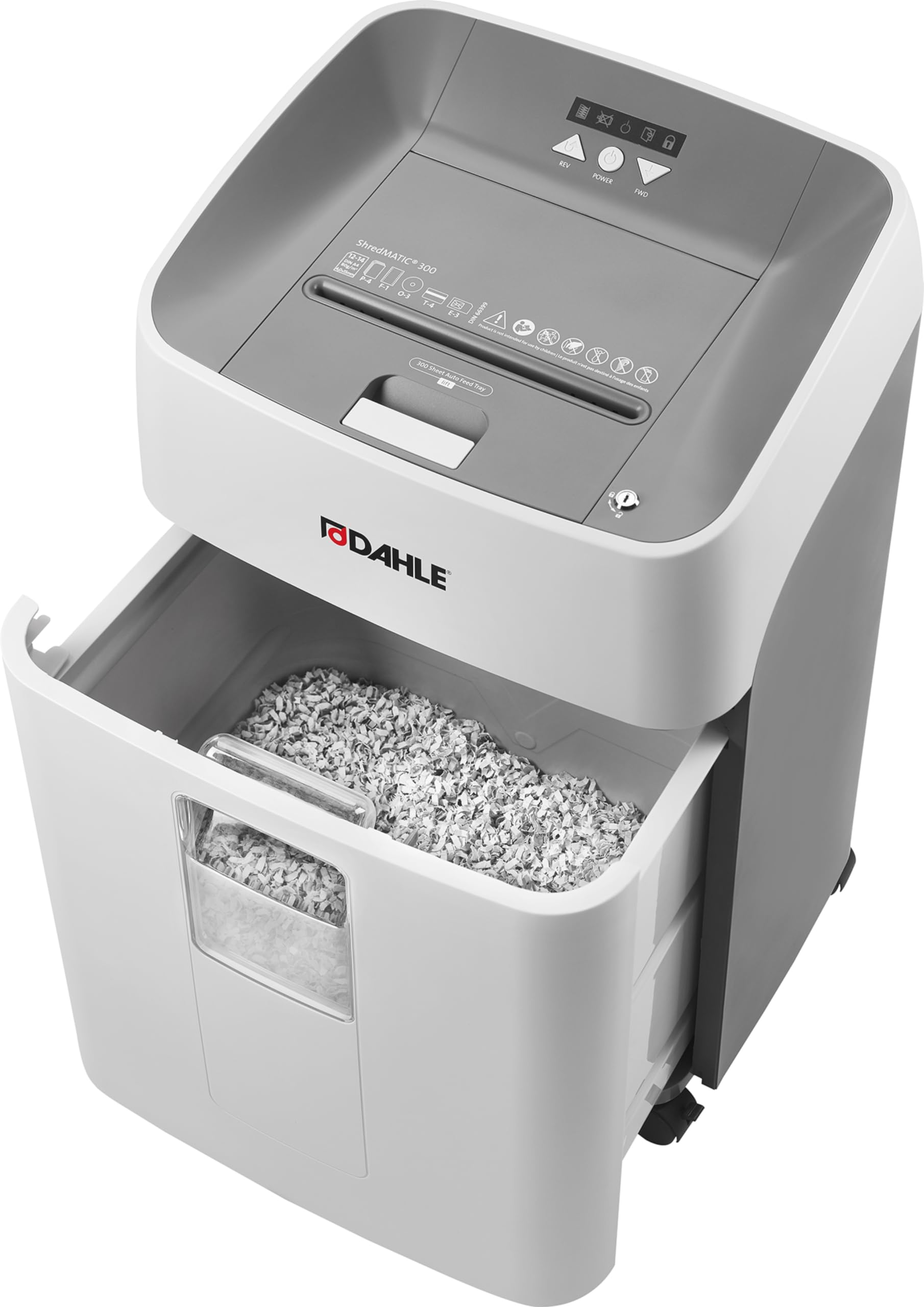 Dahle ShredMATIC SM 300 Auto-Feed Paper Shredder, 300 Sheet Locking bin, Oil-Free, Jam Protection, Security Level P-4, 3-5 Users