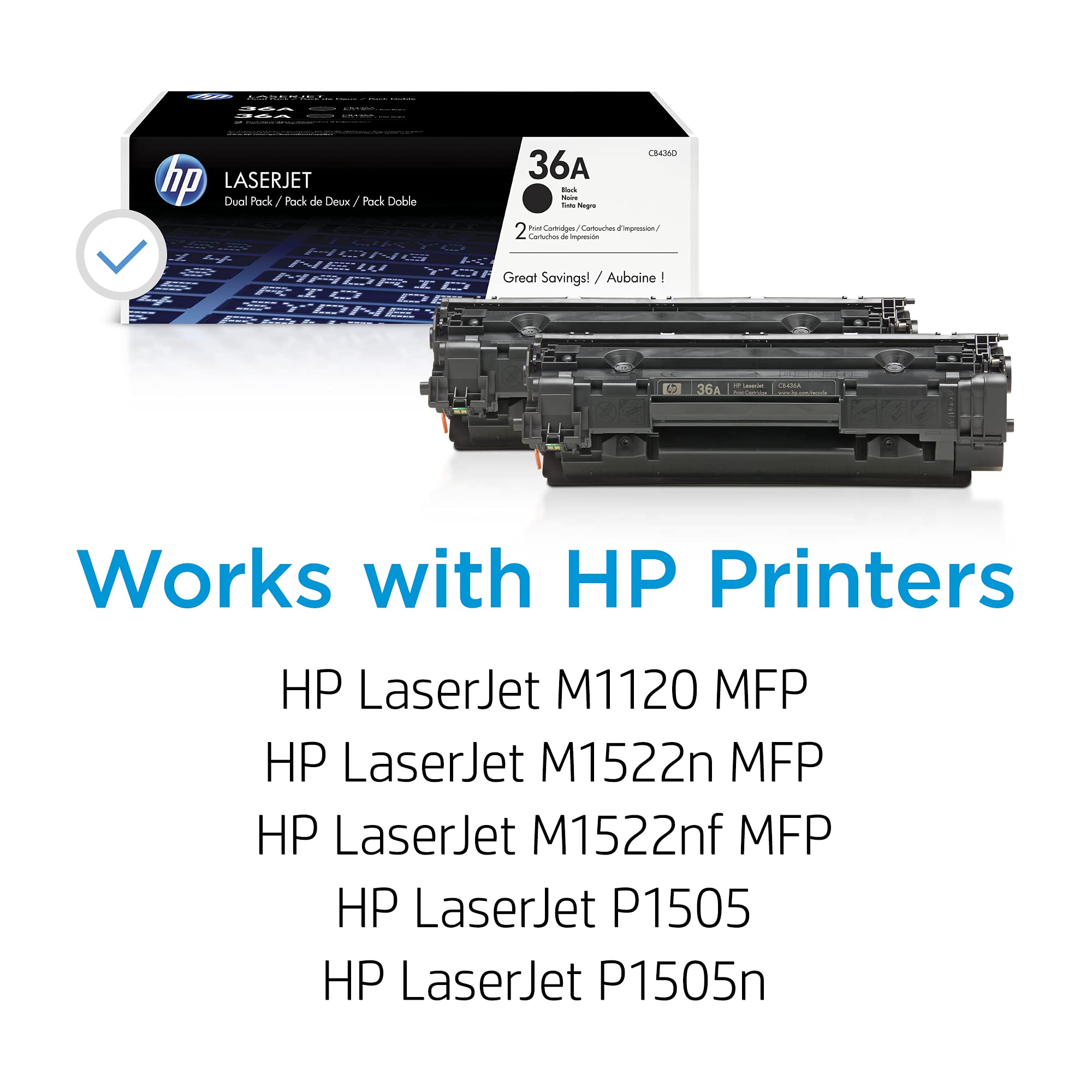 HP 36A Black Toner Cartridges (2-pack) | Works with HP LaserJet M1120 MFP Series, HP LaserJet M1522 MFP Series, HP LaserJet P1505 Series | CB436D