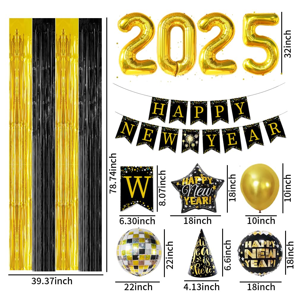 IMISHM Happy New Year Decorations 2025 New Years Party Decorations New Years Eve Party Supplies With Happy New Year Banner New Years Balloons Blowouts Squakers And Hats for New Years Decorations