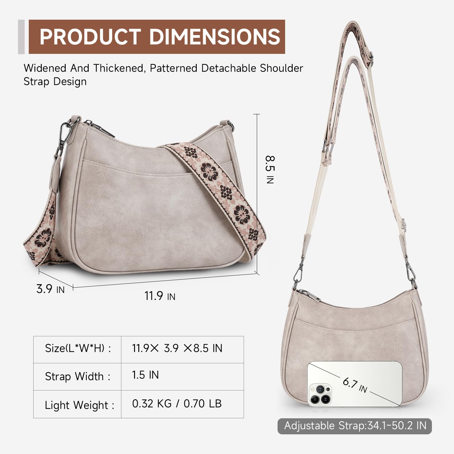 APHISON Crossbody Bags for Women Trendy, Leather Crossbody purse with Adjustable Strap, Women's Crossbody Shoulder Handbags, 02-grey