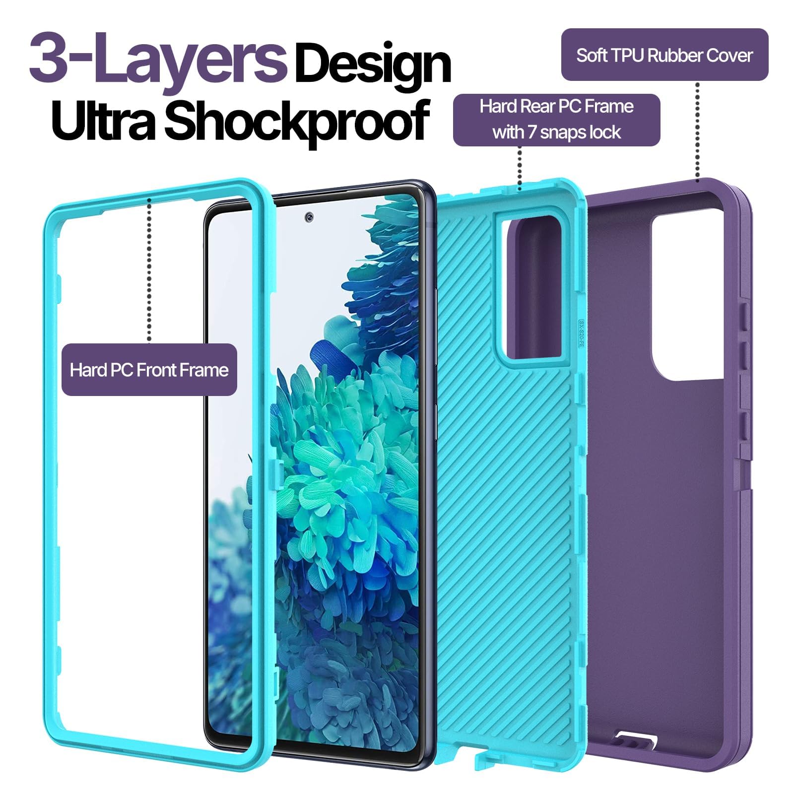 Migeko for Galaxy S20 FE 5G Case: [NOT FIT S20!!!] with 1 Pack Glass Screen Protector, Women Girls Full-Body Strong Protection Shockproof Phone Case for Samsung S20 FE, Purple