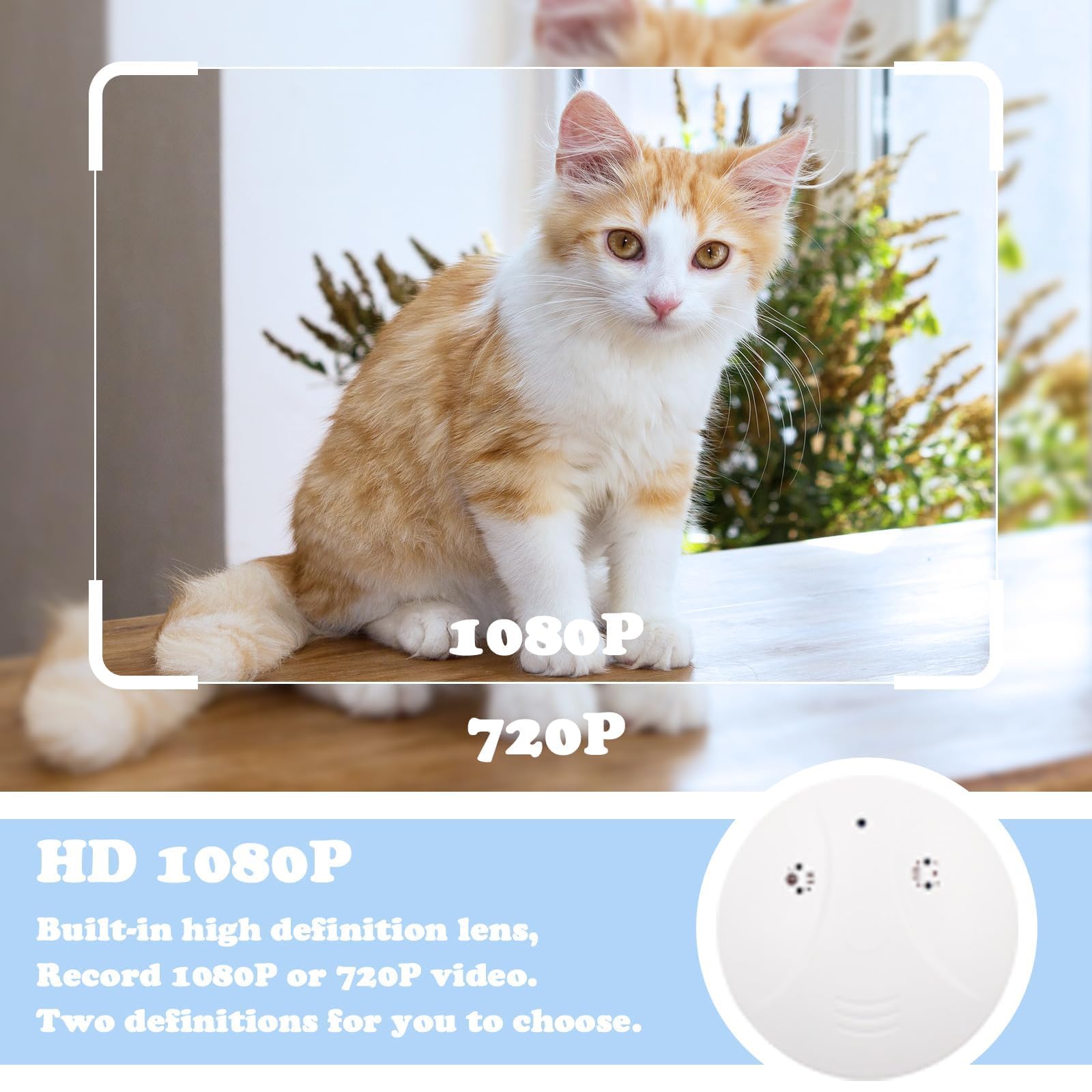 Hidden Camera Detector WiFi Smoke Detector Nanny Camera 1080P Wireless Nanny Camera Motion Detection Alert Push Night Vision APP Remote Viewing Indoor Security Camera for Baby/Pet