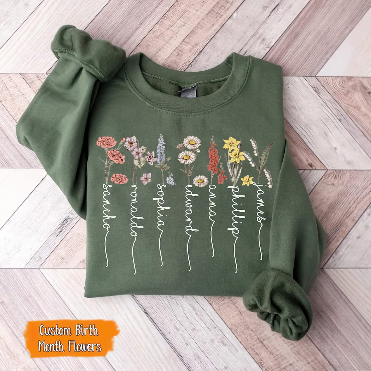 NAZENTI - Custom Birth Month Flower Sweatshirt for Women, Personalized Mom Sweatshirt, Grandma Birth Month Shirt, Mama Grandmother Gifts, Customized Gift for Birthday Mother Day Christmas Sweater