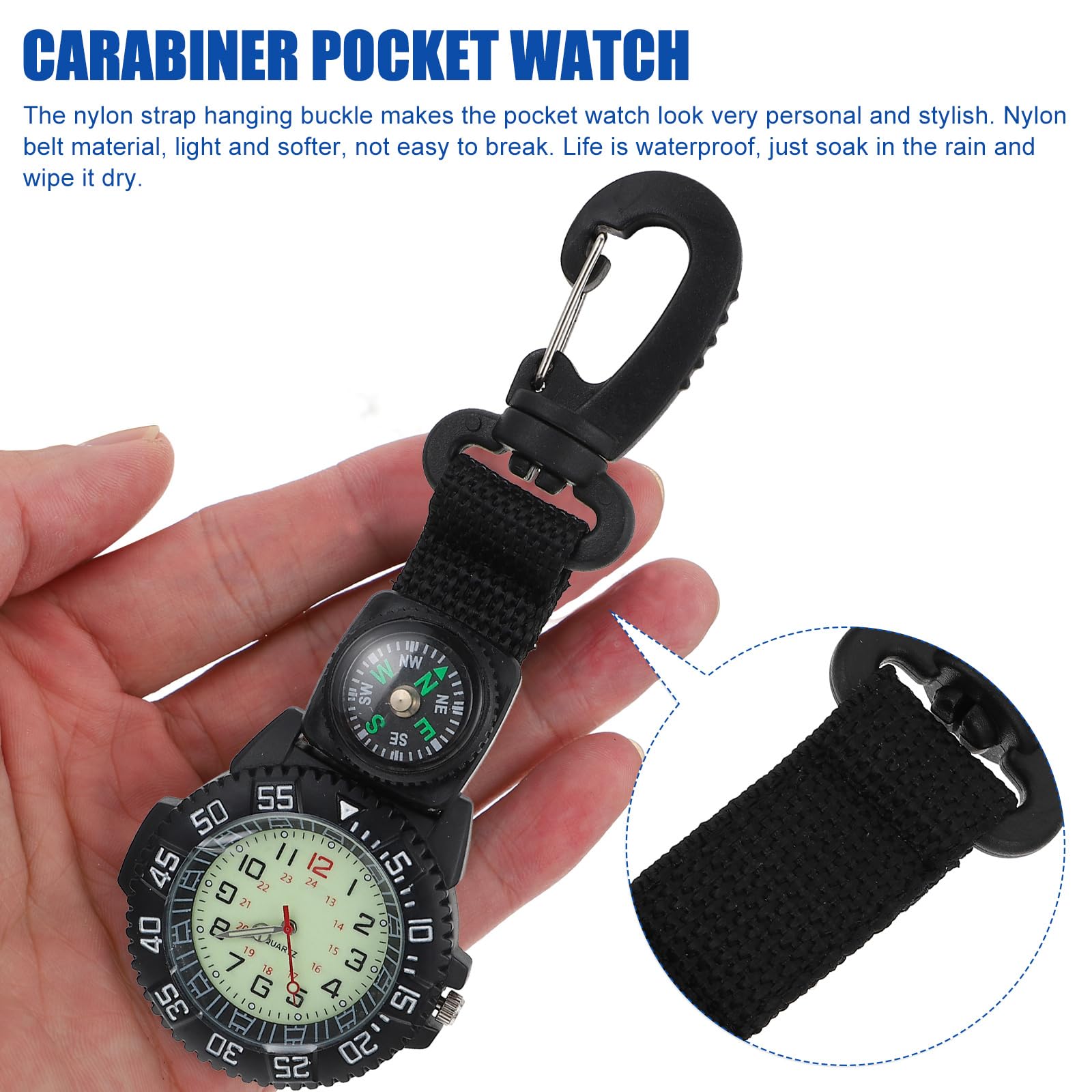 WRITWAA Sports Pocket Watch Backpacker Clip Watch Backpacker Hanging Watch Digital Dial Watch Backpack Clip on Watch Carabiner Watch Backpacker Watch Outdoor Pocket Watch Hiking Watch Belt Loop Watch