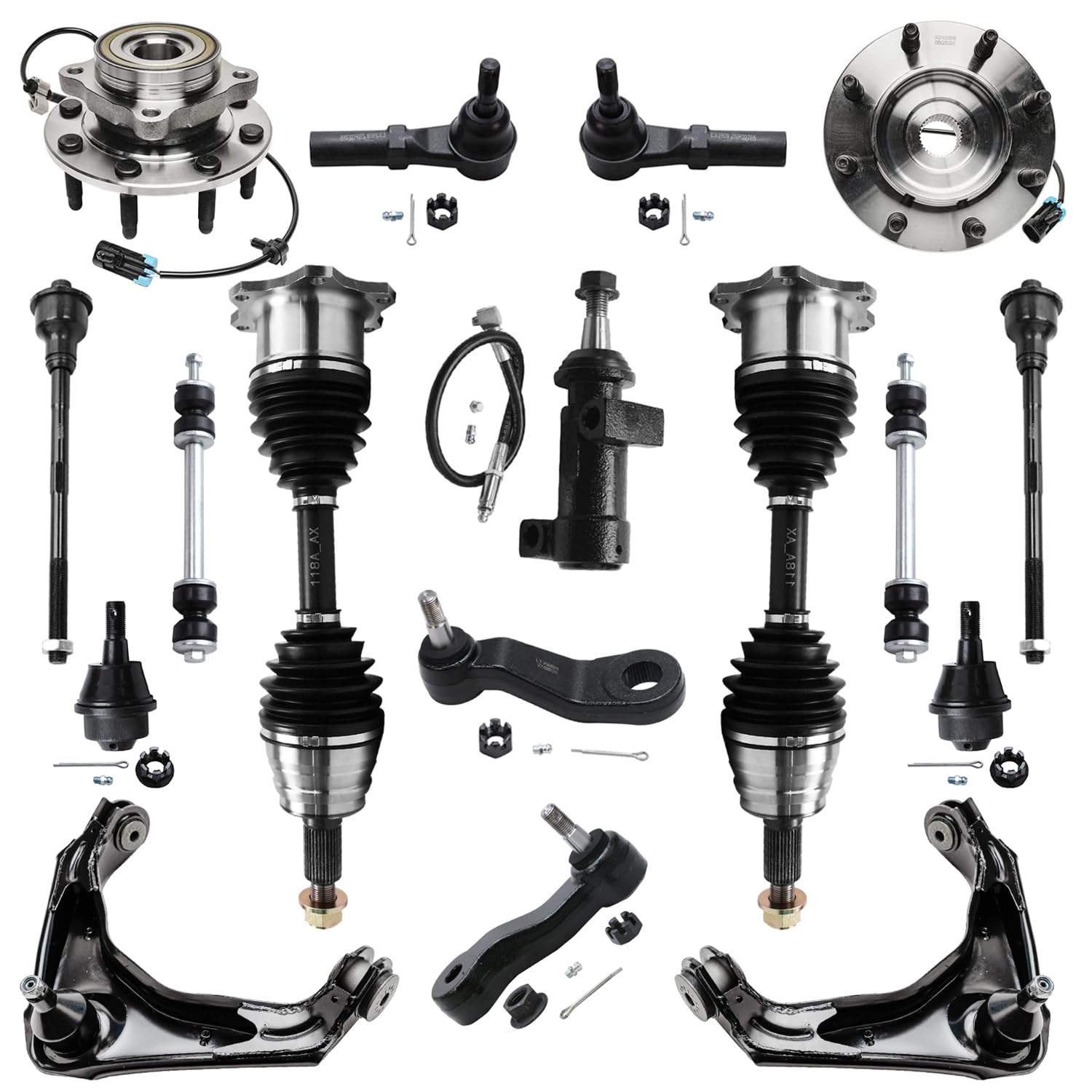 Detroit Axle - 4WD Front 17pc End Kit for Chevy GMC Silverado Sierra 1500HD 2500 HD 3500 Avalanche Yukon XL Suburban 2500 Hummer H2 Wheel Bearing Hubs CV Axles Upper Control Arms Ball Joints Tie Rods