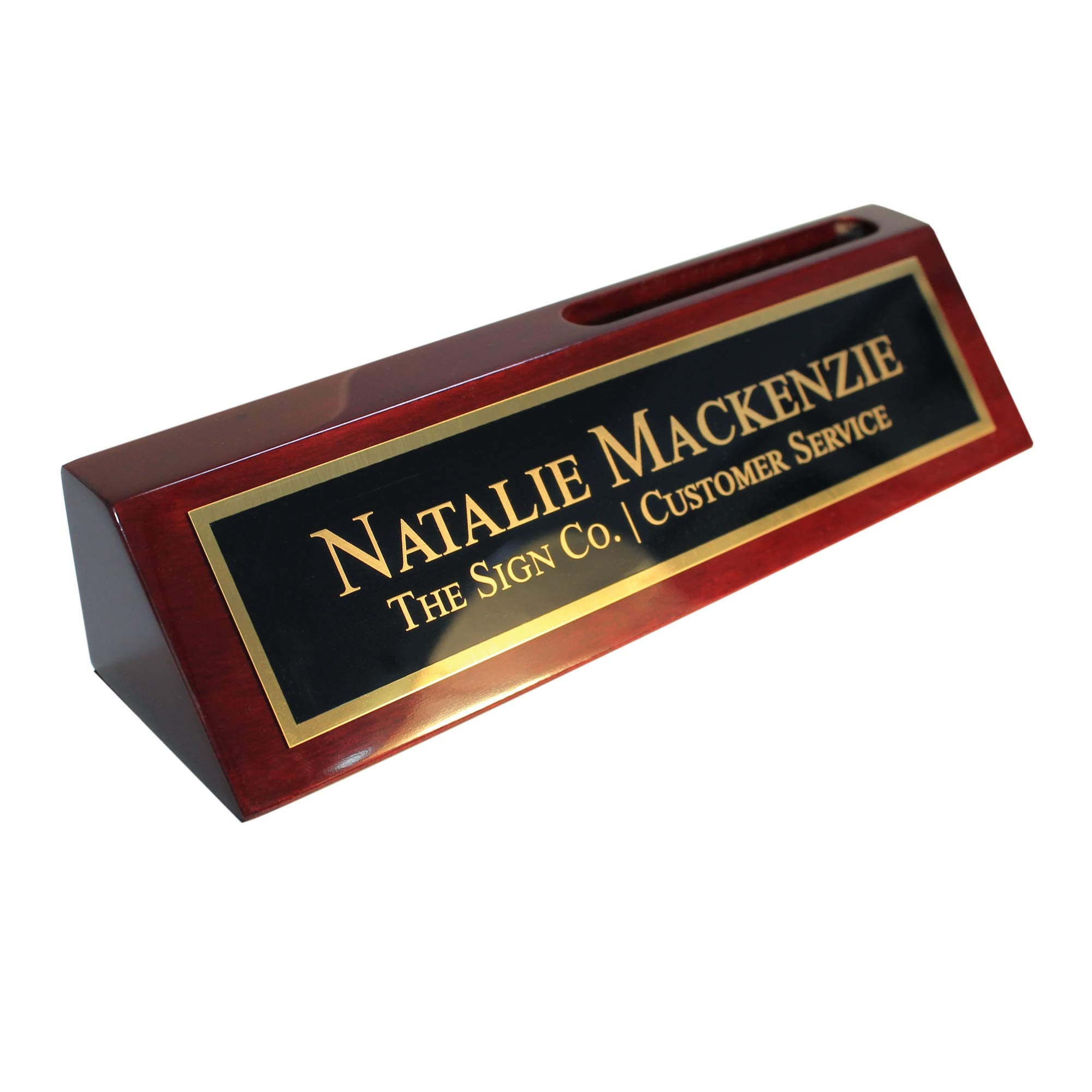 Personalized Business Desk Name Wedge - Office Name Plate for Desk - Rosewood with Card Holder- Free Engraving