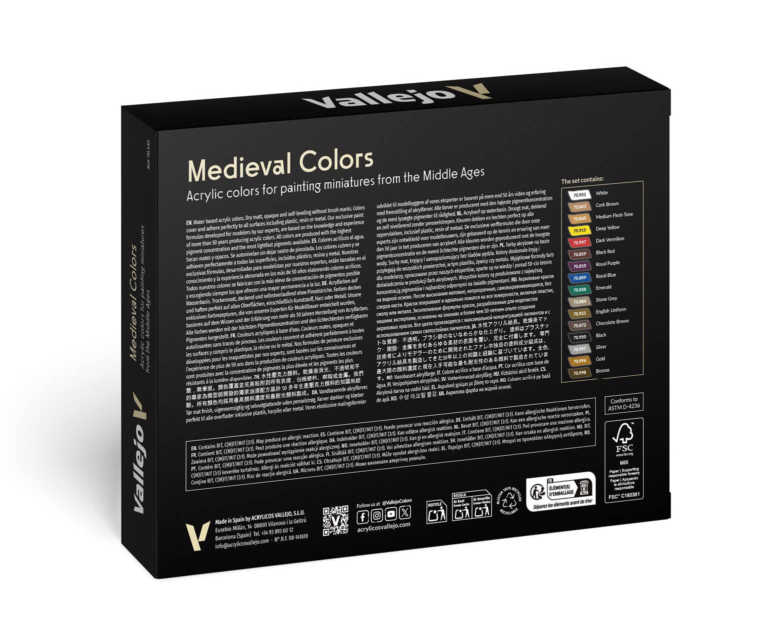Vallejo - Model Color Medieval Colors Set | Modeling Acrylic Paints | 16 Bottles x 18 ml (0.60 fl.oz.)