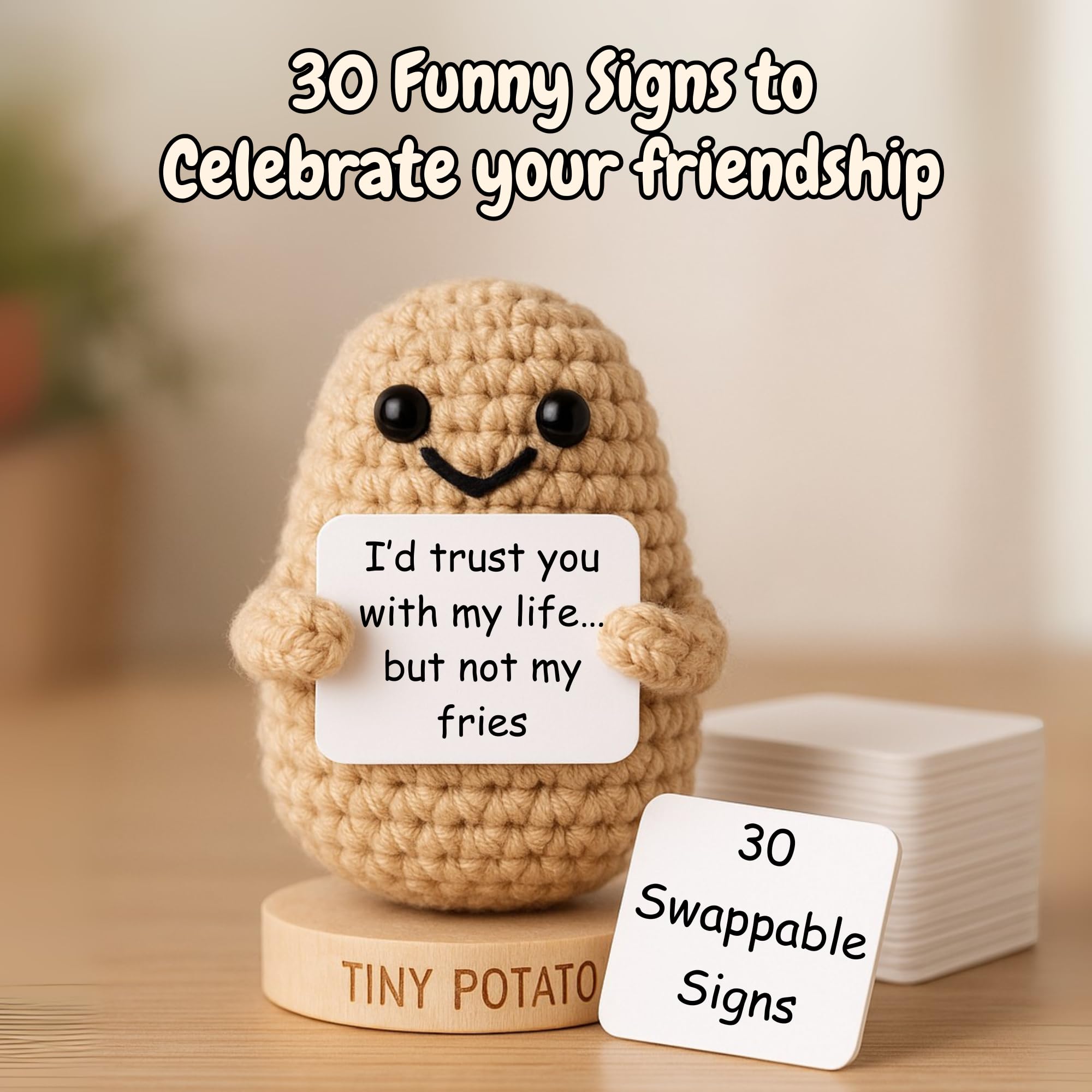 Funny Friendship Gift - Tiny Potato with 30 Sassy Messages for Women Friends Bestie BFF Coworkers - Best Friend Birthday Gifts for Women Sister | Positive Crochet Unique Present Idea for Mothers Day
