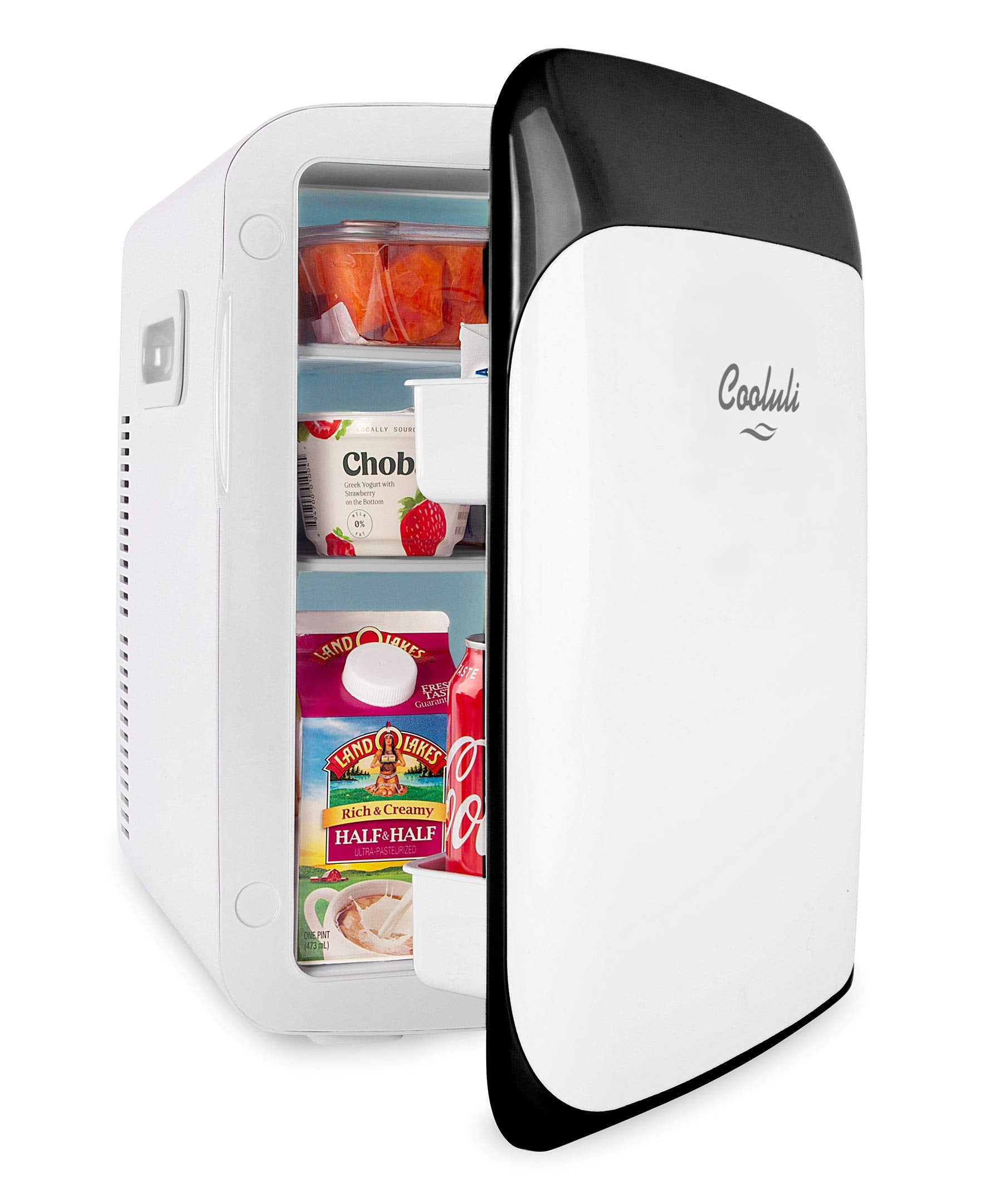 Cooluli 15L Mini Fridge for Bedroom - Car, Office Desk & College Dorm Room - 12V Portable Cooler & Warmer for Food, Drinks, Skincare, Beauty, Makeup & Cosmetics - AC/DC Small Refrigerator (White)