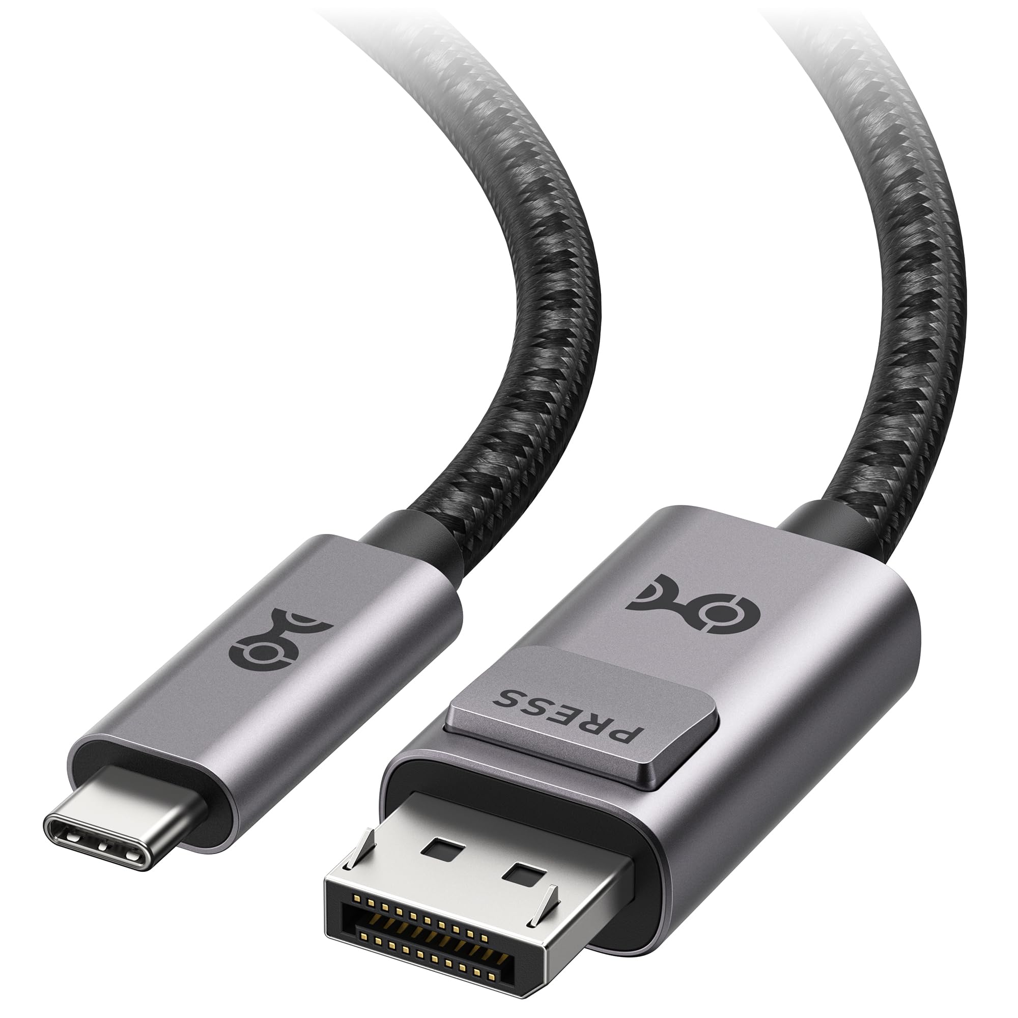 Cable Matters Braided USB C to DisplayPort 1.4 Cable 6ft, Support 4K@240Hz / 8K@60Hz (USB-C to DisplayPort, USB C to DP) in Gray - Thunderbolt 4 /USB 4 Compatible with MacBook, XPS