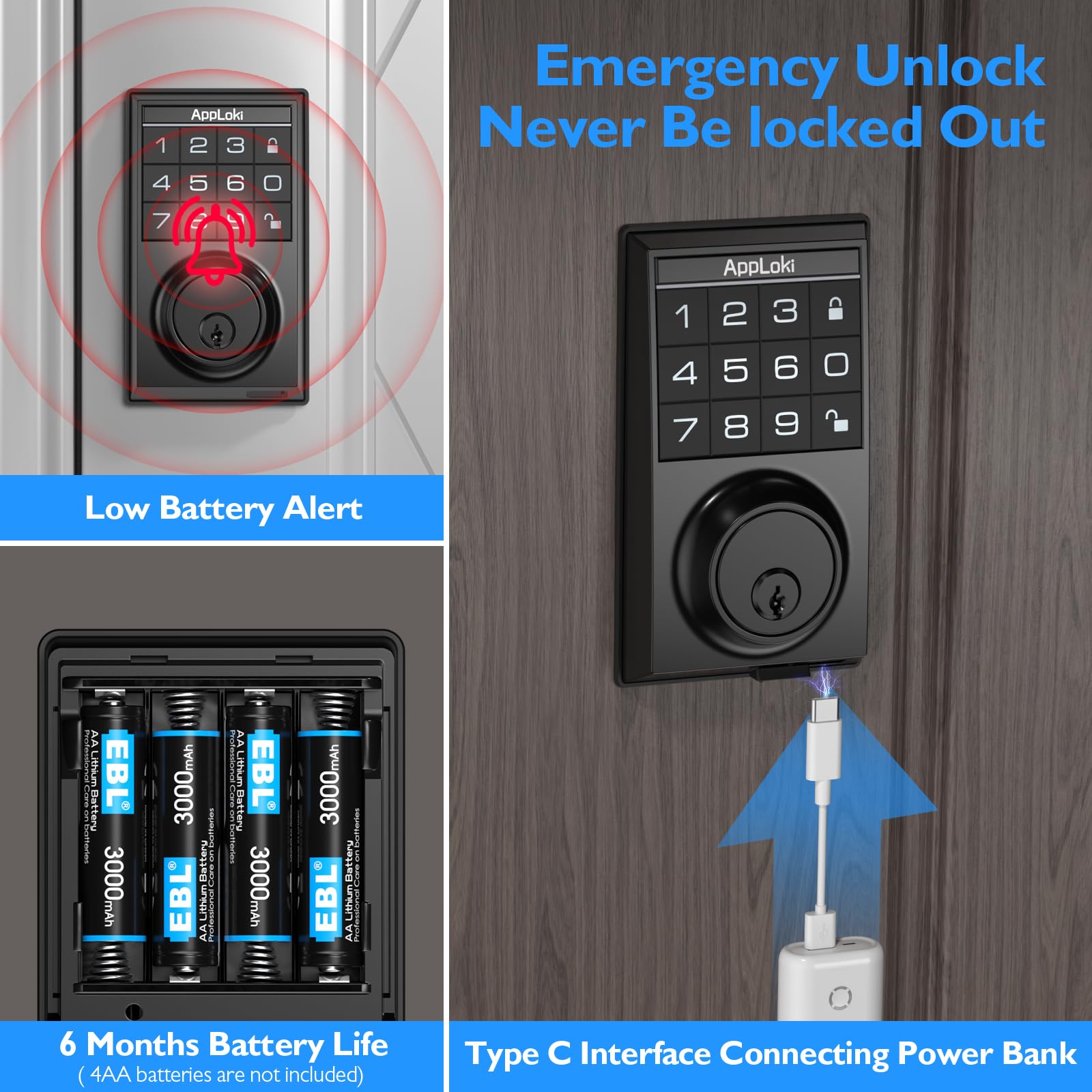AppLoki Smart Lock, Electronic Keypad Deadbolt Keyless Entry Door Lock with Auto-Lock, 100 User Codes, Anti-Peeping Password, Easy to Install and Program, Keypad Lock for Home Bedroom