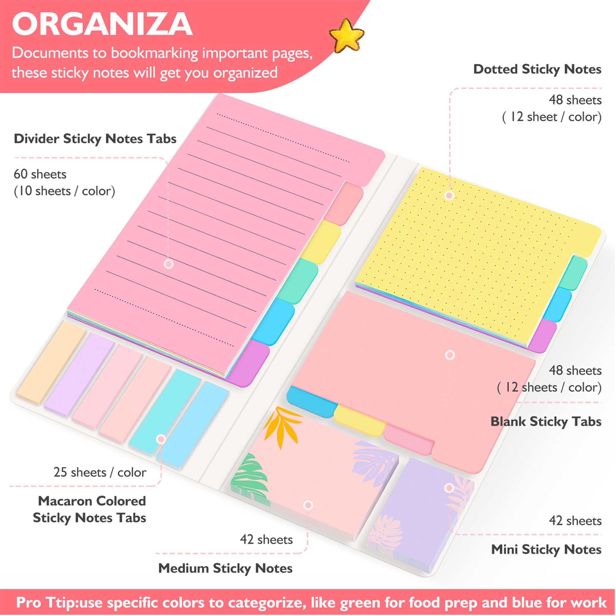 Sticky Notes Set, Post Self-Stick Notes Pads for Journaling Notebook Planner Study, Office Supplies College Essentials Back to School Supplies for High School Students Teen Girl Gifts Preppy