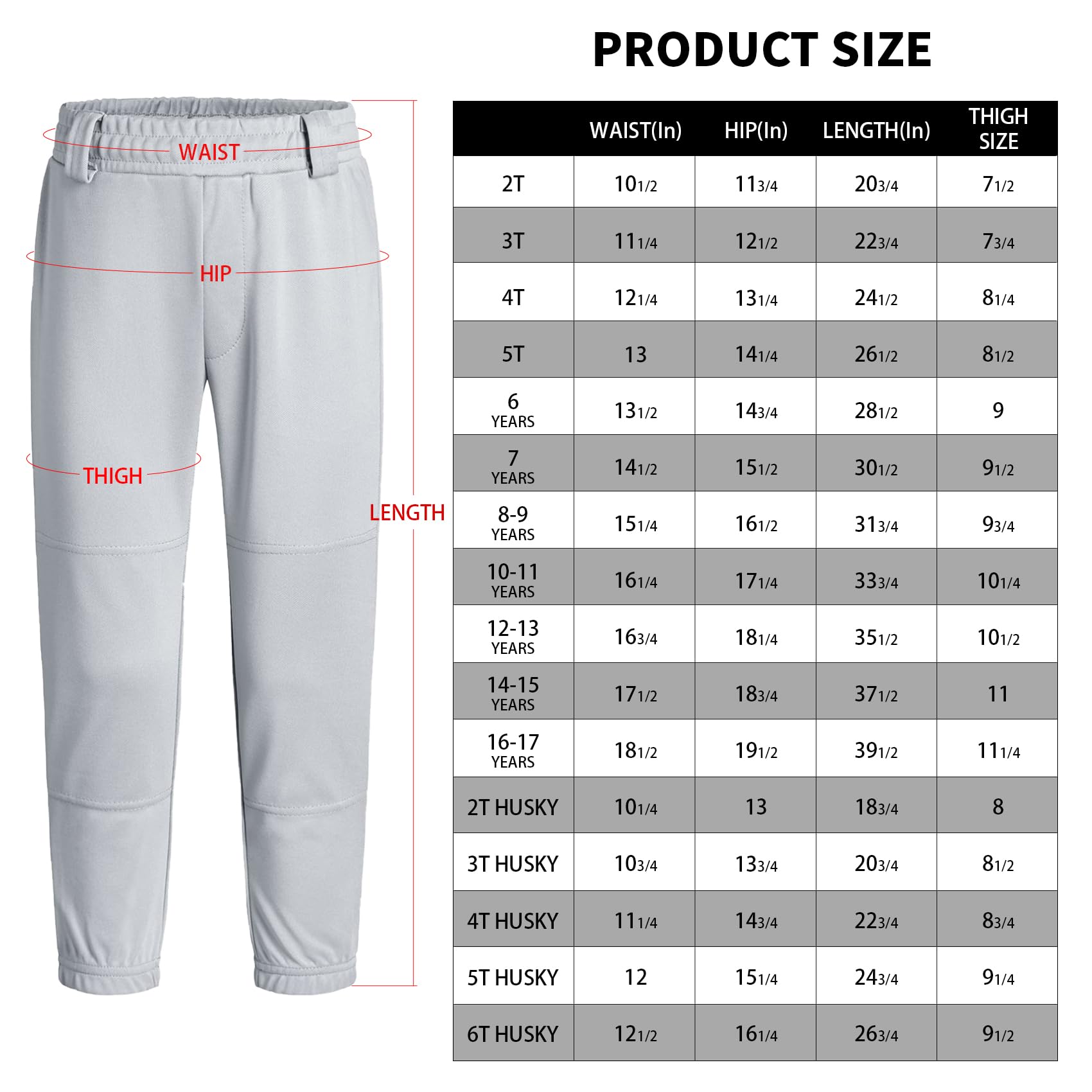QBK 2T/3T/4T/5T Toddler Baseball Pants Youth Softball Pants Kids Tee Ball Pants for Boy Girl Grey（Grey 4T）