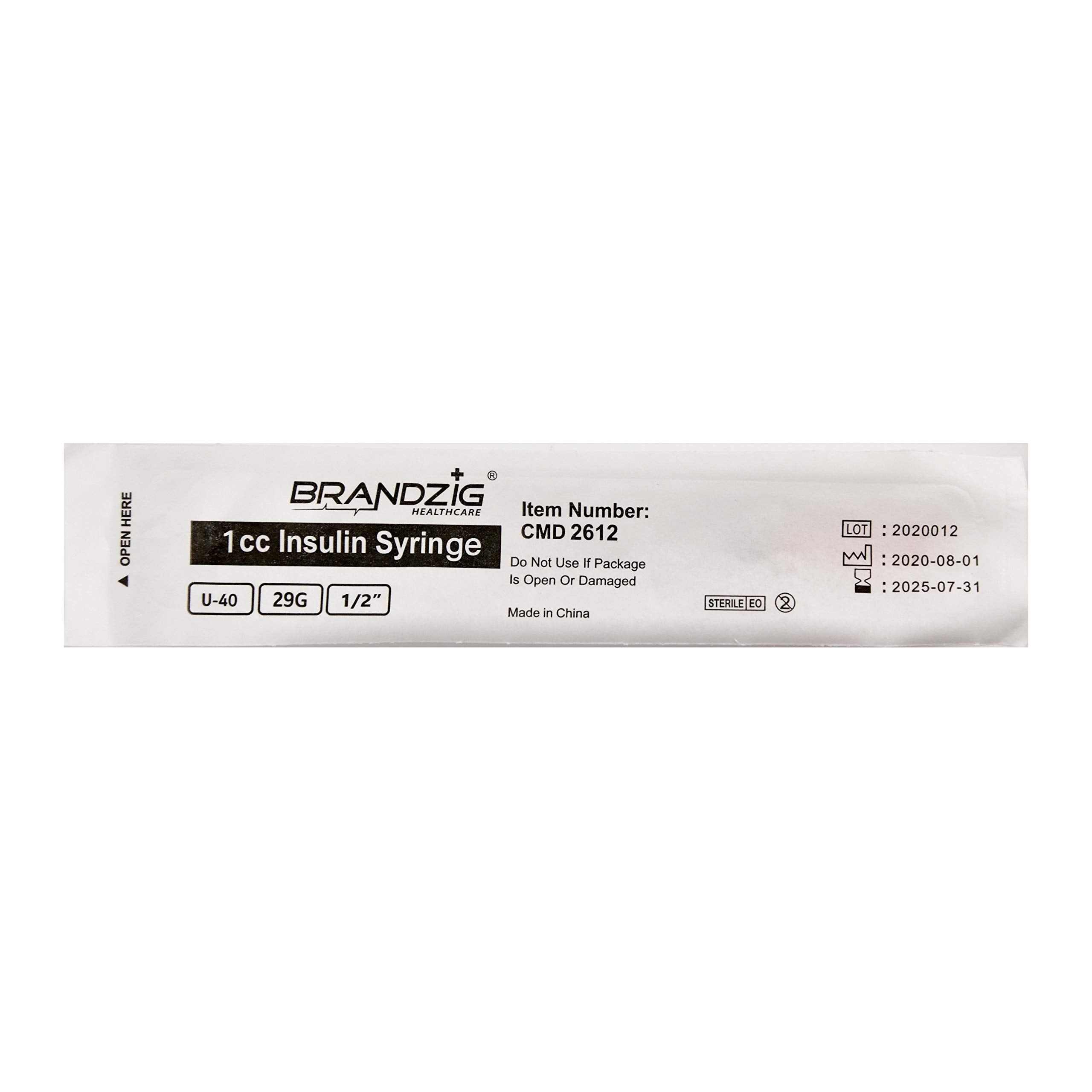 Brandzig U-40 Pet Insulin Syringes 29G 1cc 1/2" 100-Pack