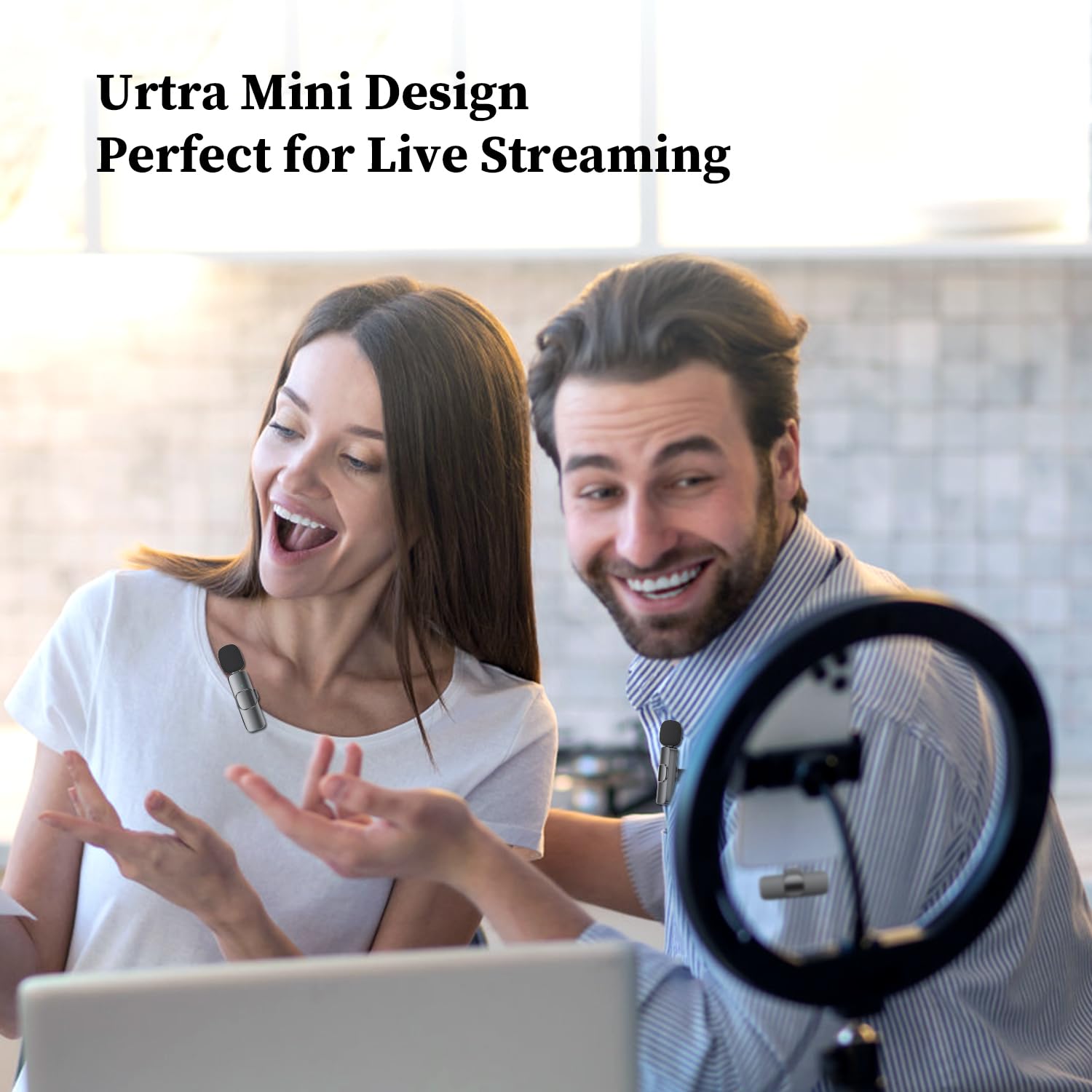ZasLuke 2 Pack Wireless Lavalier Microphone for iPhone & iPad, Mini Microphone for Video Recording, Ultra-Low Delay Noise Canceling Microphone for Vlog, YouTube, TikTok
