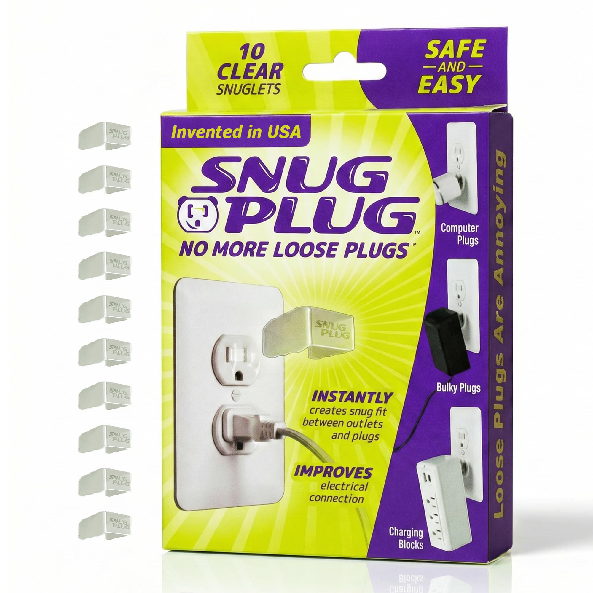 Snug Plug Loose Outlet Plug Fix & Outlet Insert | Prevent Plug from Being Unplugged & Save Money On Electricians – Clear Plastic Plugs for Outlets Keep Loose Plugs Secure – 10-Pack
