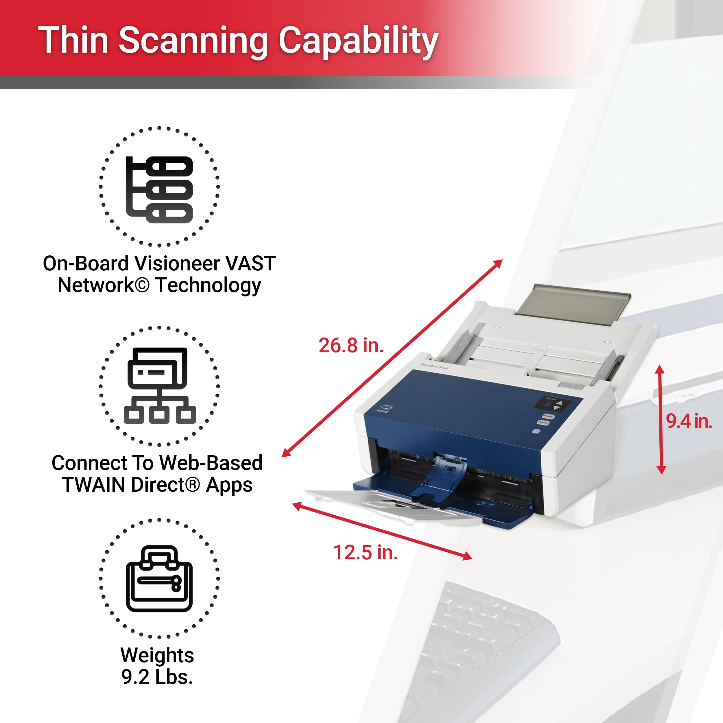 Visioneer Xerox DocuMate 6440 Duplex Document Scanner for PC and Mac, Automatic Document Feeder (ADF), white & navy (XDM6440-U)