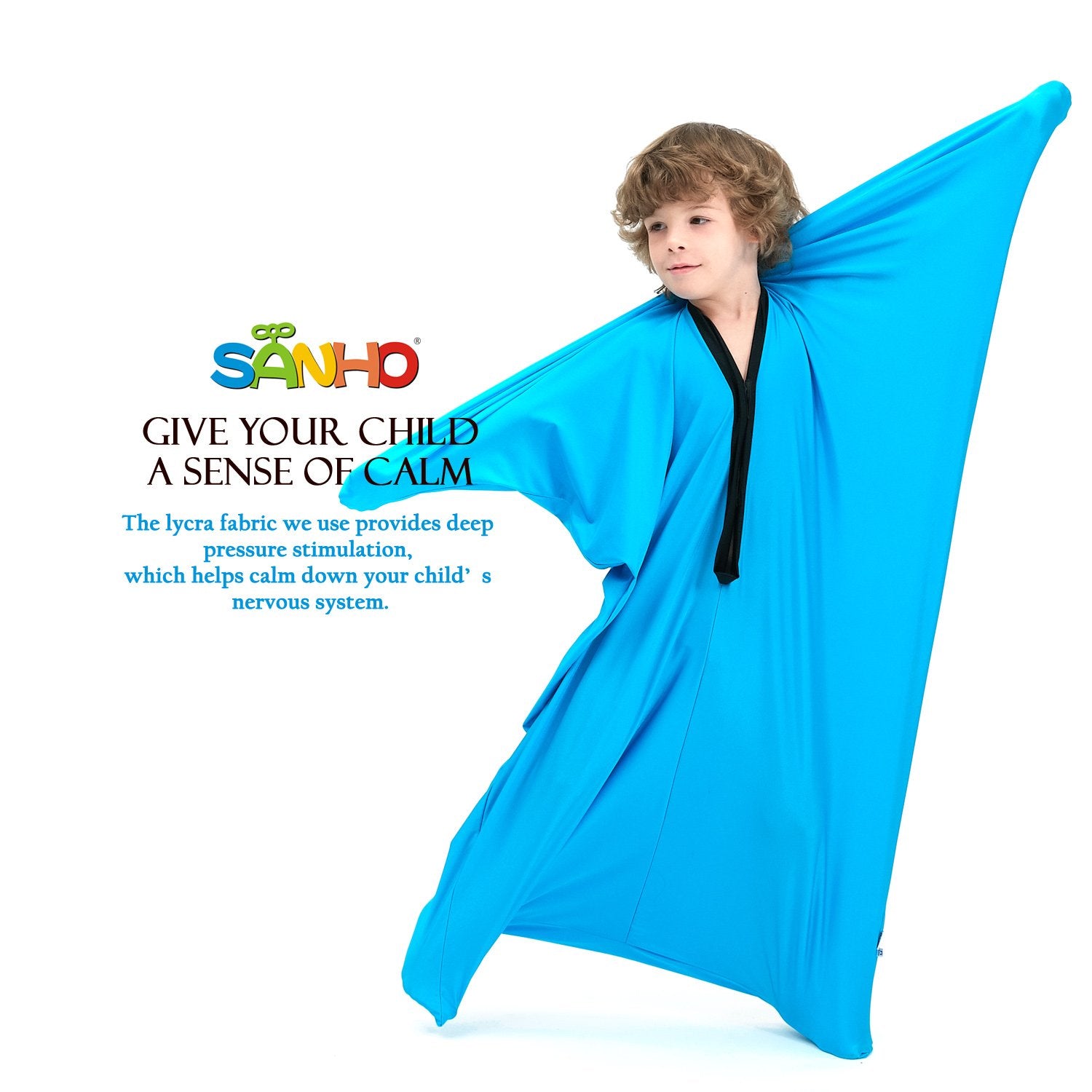 SANHO Sensory Sock Body Sock,Small,3-5 Years, 40" H x 27" W,Good for Height:30"-41",Perfect for Children with Sensory Processing Disorder,Updated Version,Bright Blue