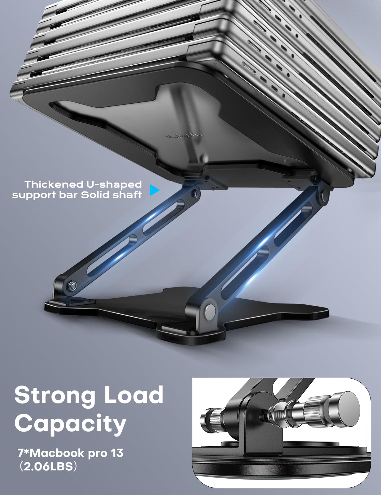 LOXP Adjustable Laptop Stand for Desk, Metal Foldable Laptop Riser, Ventilated Cooling Printer Stand, Ergonominc Computer Notebook Stand for Desk Compatible with 10-15.6“ Laptops