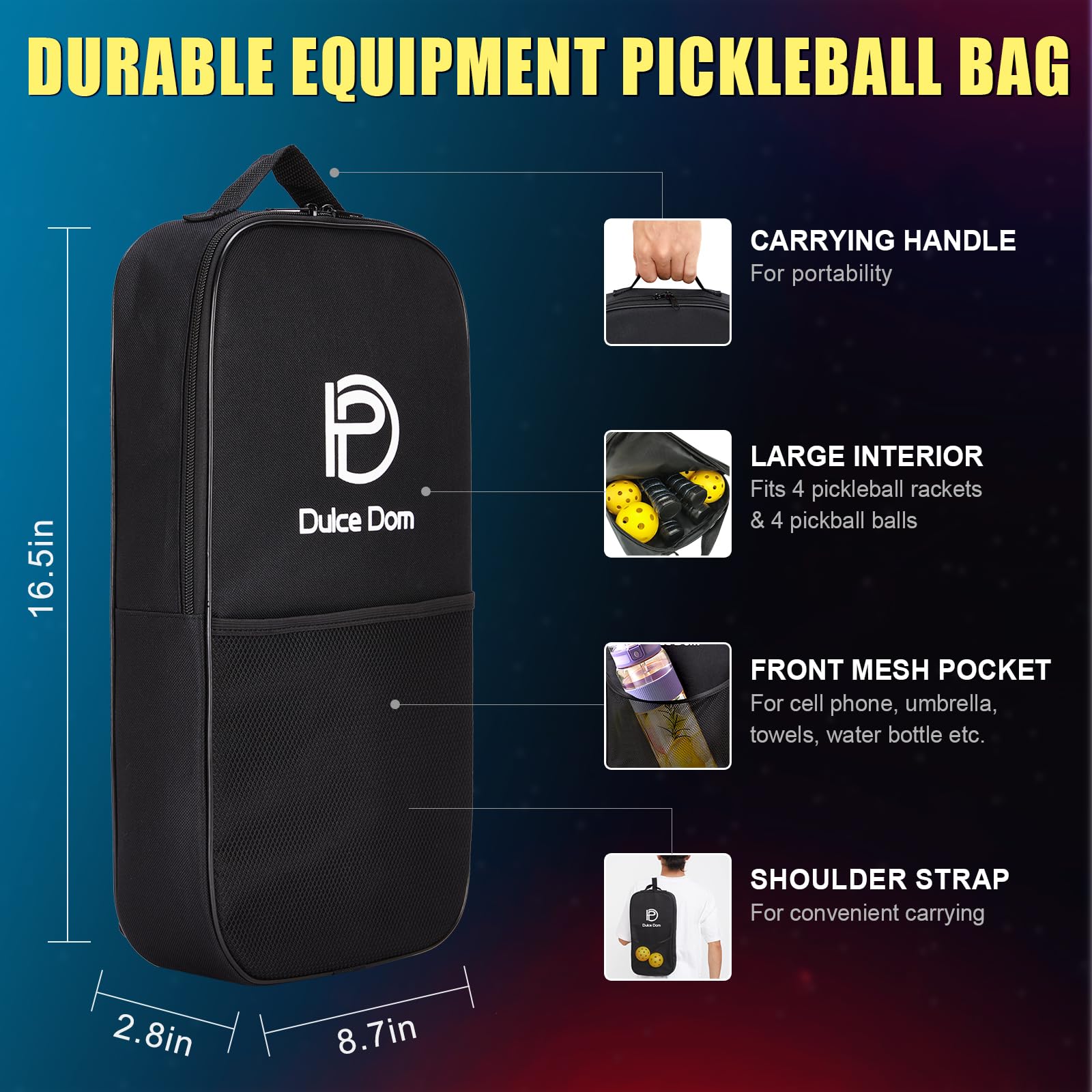 DULCE DOM Pickleball Paddles, USAPA Approved Set with 4 Premium Wood Balls and Bag, Rackets Equipment for Beginners & Pros, Women Men