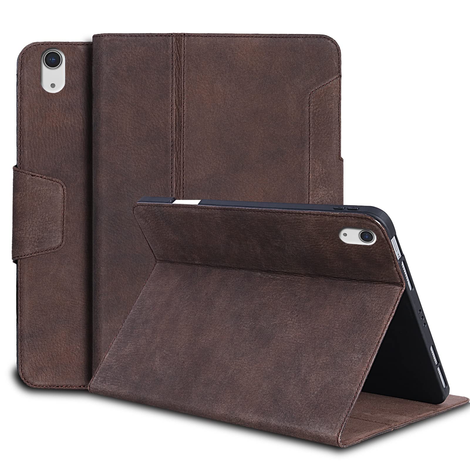 Gexmil Case for iPad 10th Generation 2022, iPad 10.9 Inch Case,Genuine Leather,Made from Real Leather Cowhide Unique Grain Cover，with Pencil Holder,with case Buckle (Sand Dark Brown)