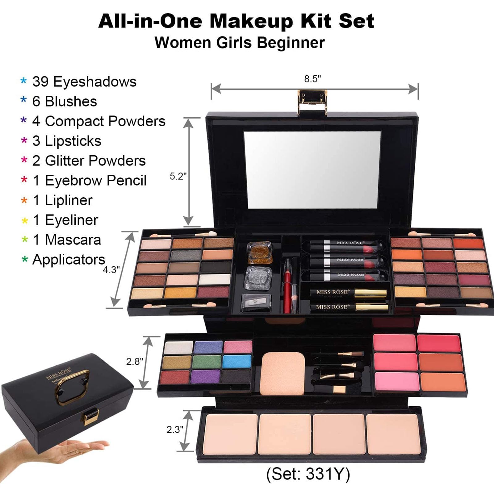 MISS ROSE M 58 Color Professional Makeup pallet, Makeup Kit for Women Full Kit, All In One Makeup Kit Set, Makeup Gift Set for women girls (331Y)