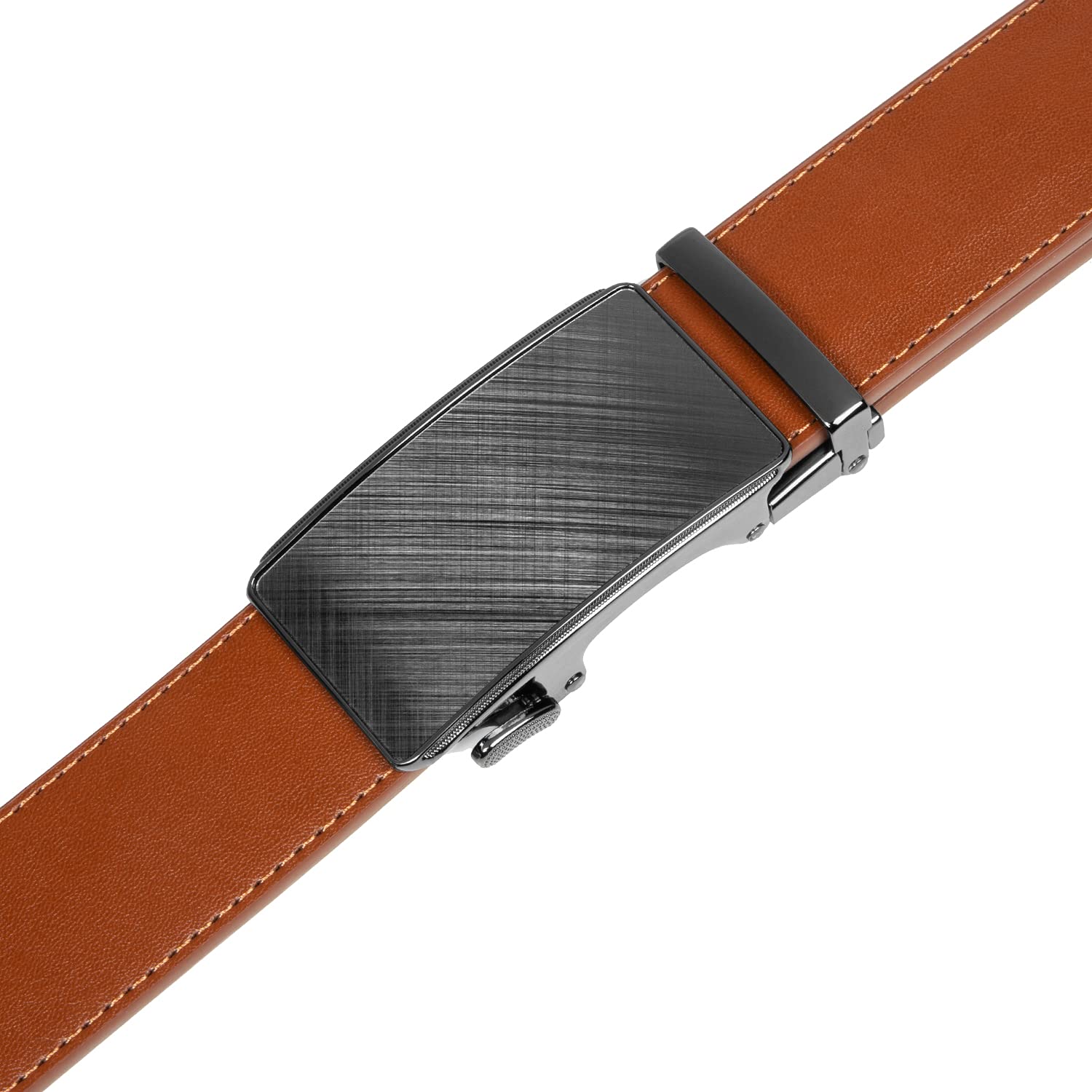 Founders & C Men's Ratchet Belt 1 3/8",Leather Dress Belt Adjustable with Click Sliding Buckle Trim to Exact Fit (28"-42" Waist Adjustable, Genuine Leather Tan Belt)