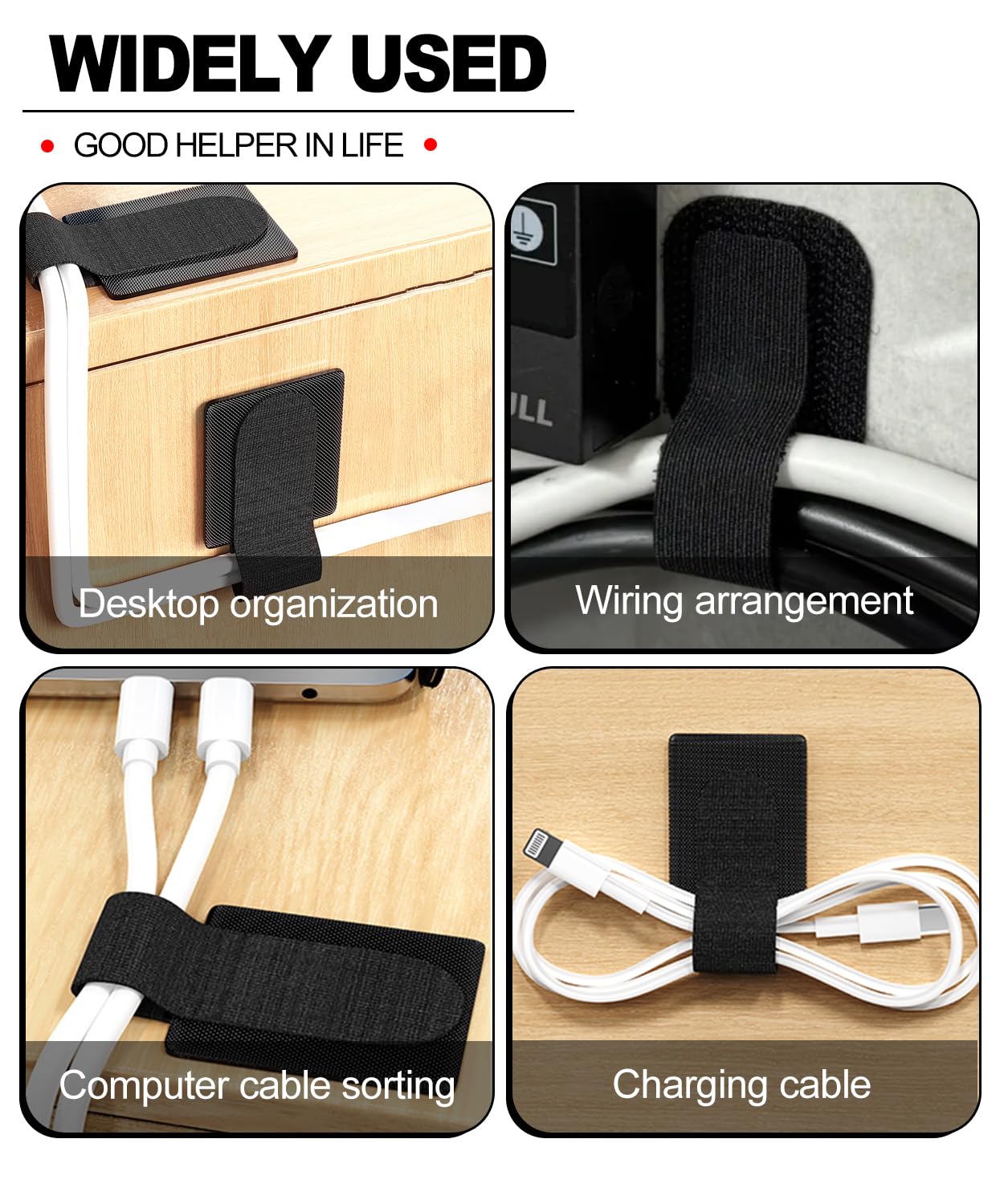 PHIXBEAR 50 Pcs Self Adhesive Cable Tie Reusable Made of 3M, Multi-Purpose Heavy Duty Hook Loop Cable Management Wire Ties for Home,Office,Kitchen,School (5.9" & 3.54", Black & White)