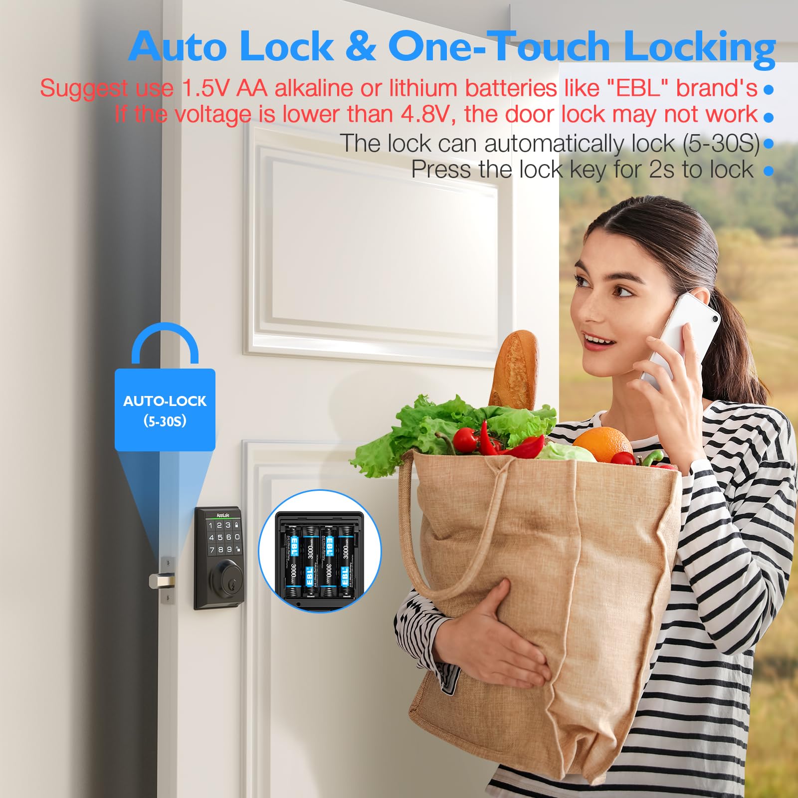 AppLoki Smart Lock, Electronic Keypad Deadbolt Keyless Entry Door Lock with Auto-Lock, 100 User Codes, Anti-Peeping Password, Easy to Install and Program, Keypad Lock for Home Bedroom
