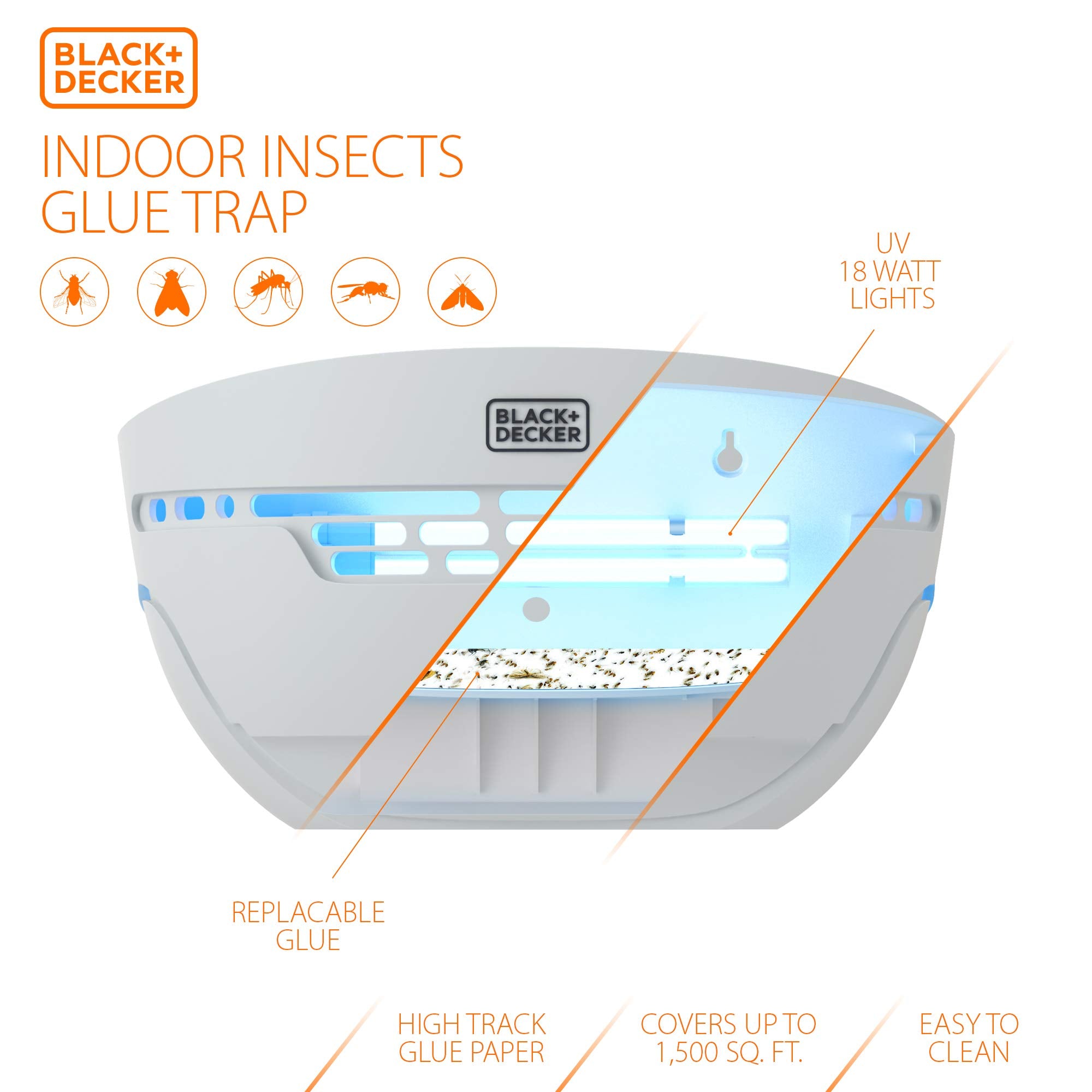 BLACK+DECKER Fly Trap- Fruit Fly Trap- Gnat Killer Indoor- Moth Traps- Indoor Fly Trap- Wall- Mounted Moth & Mosquito Killer via Non Toxic Sticky Glue Paper Insect Killer & Bug Catcher