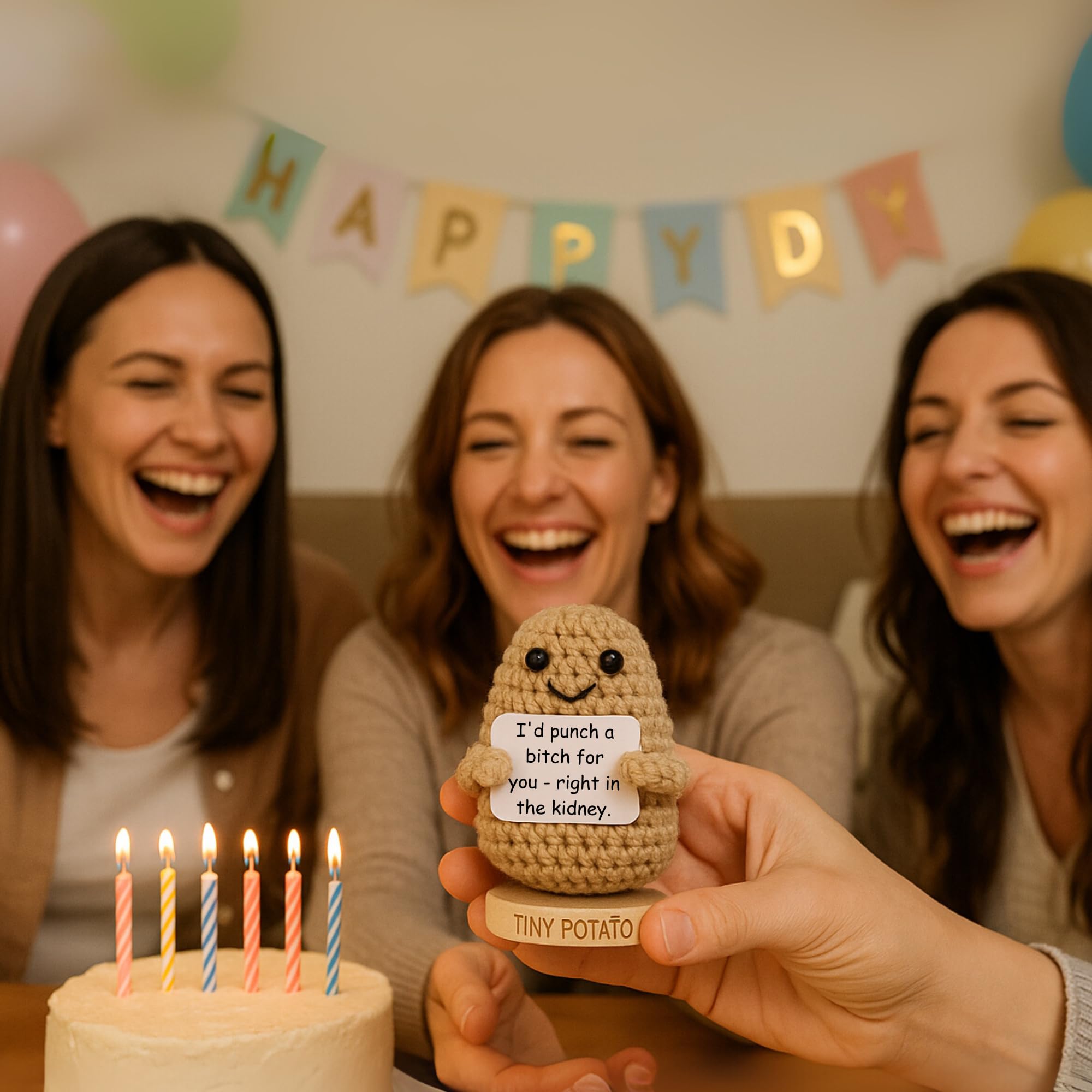 Funny Friendship Gift - Tiny Potato with 30 Sassy Messages for Women Friends Bestie BFF Coworkers - Best Friend Birthday Gifts for Women Sister | Positive Crochet Unique Present Idea for Mothers Day