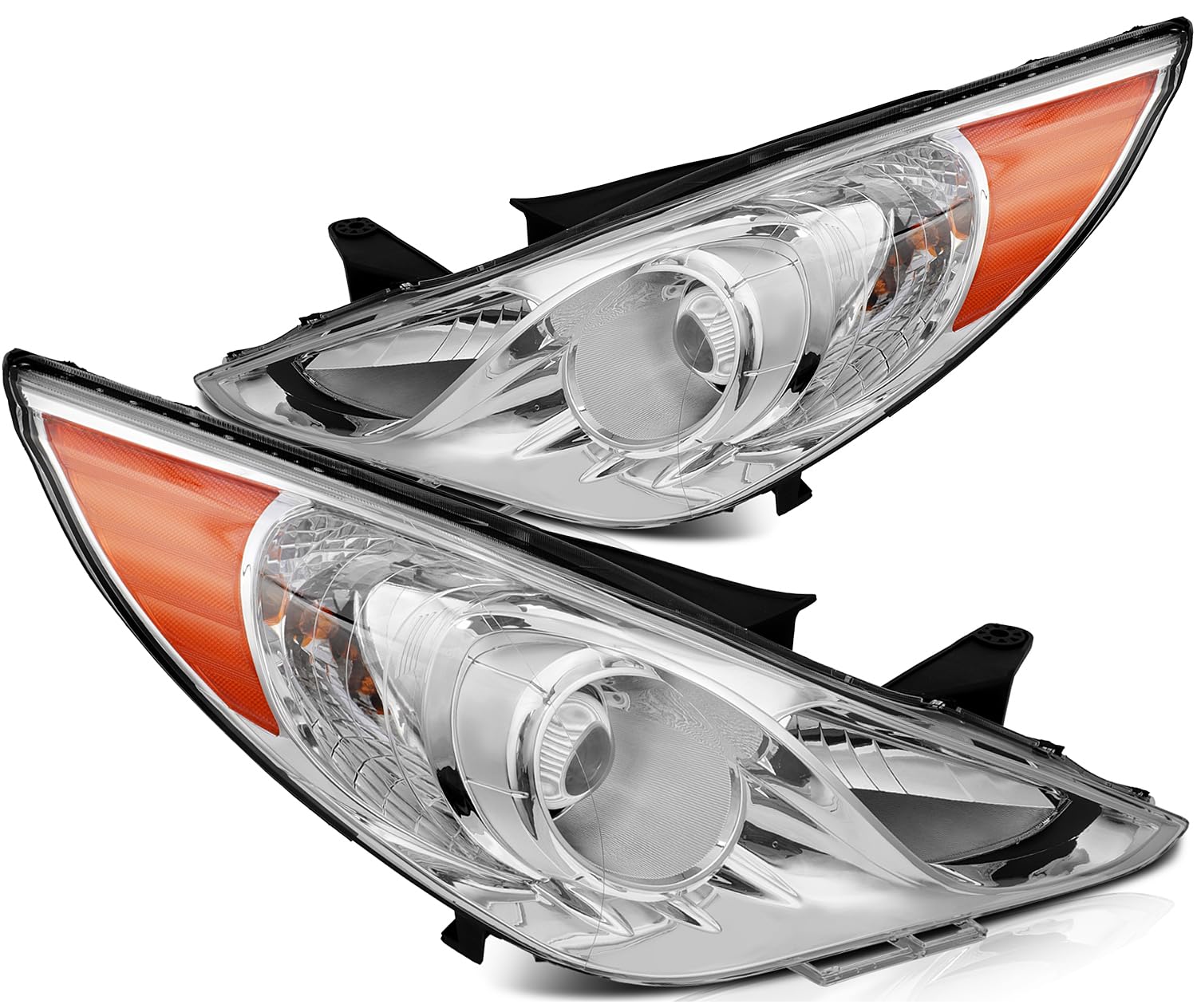 LBRST Headlight Assembly with Project for Hyundai Sonata 2011-2014 Chrome Housing Amber Reflector Clear Lens Driver and Passenger Side Headlamp