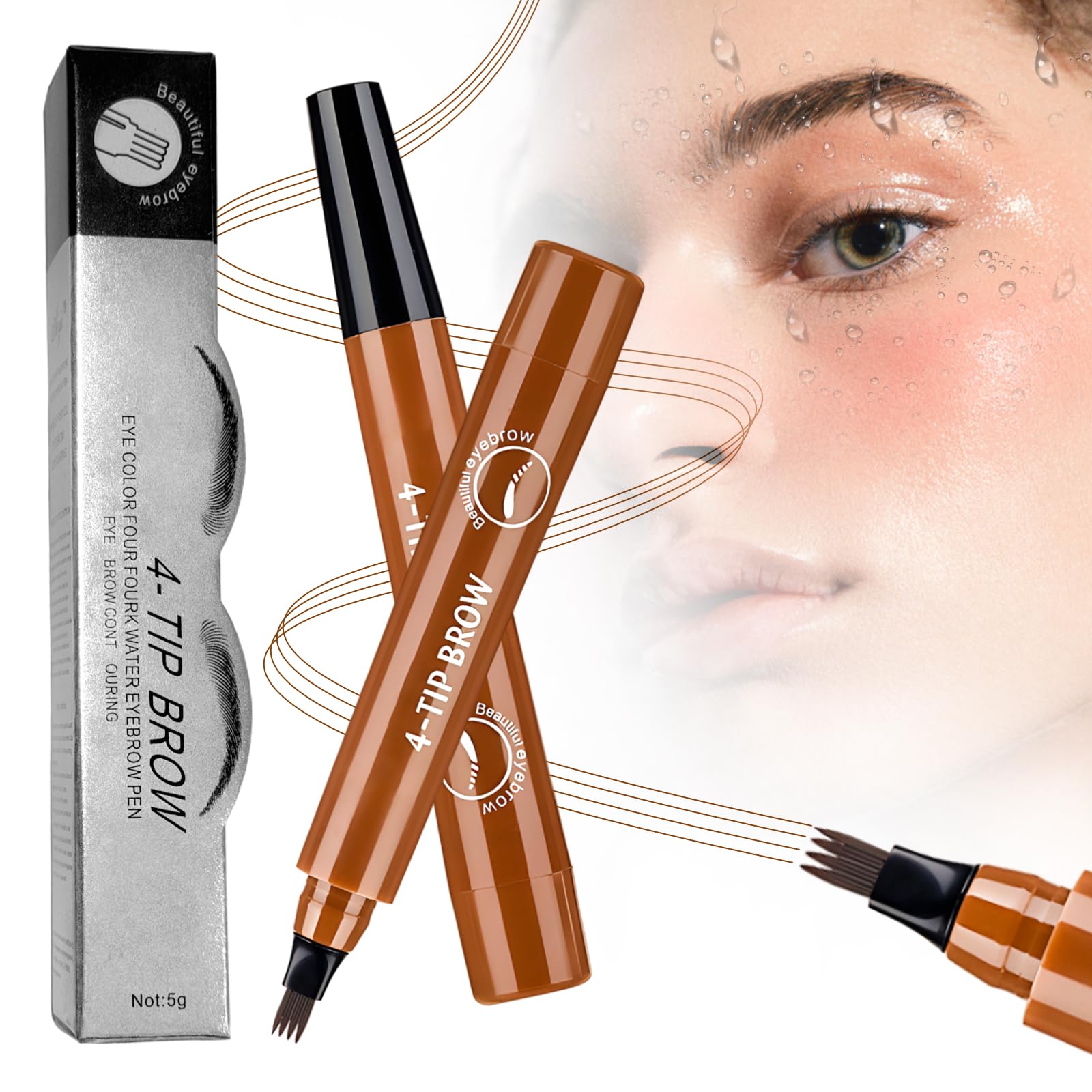 Microblading Eyebrow Pencil, 2025 Upgraded Waterproof 3D Microblading Eyebrow Pen, 4 Tip Precise Eye Brow Pencil with Hair Like Strokes, Long Lasting Brow Pen Stay on All Day (Light Brown)